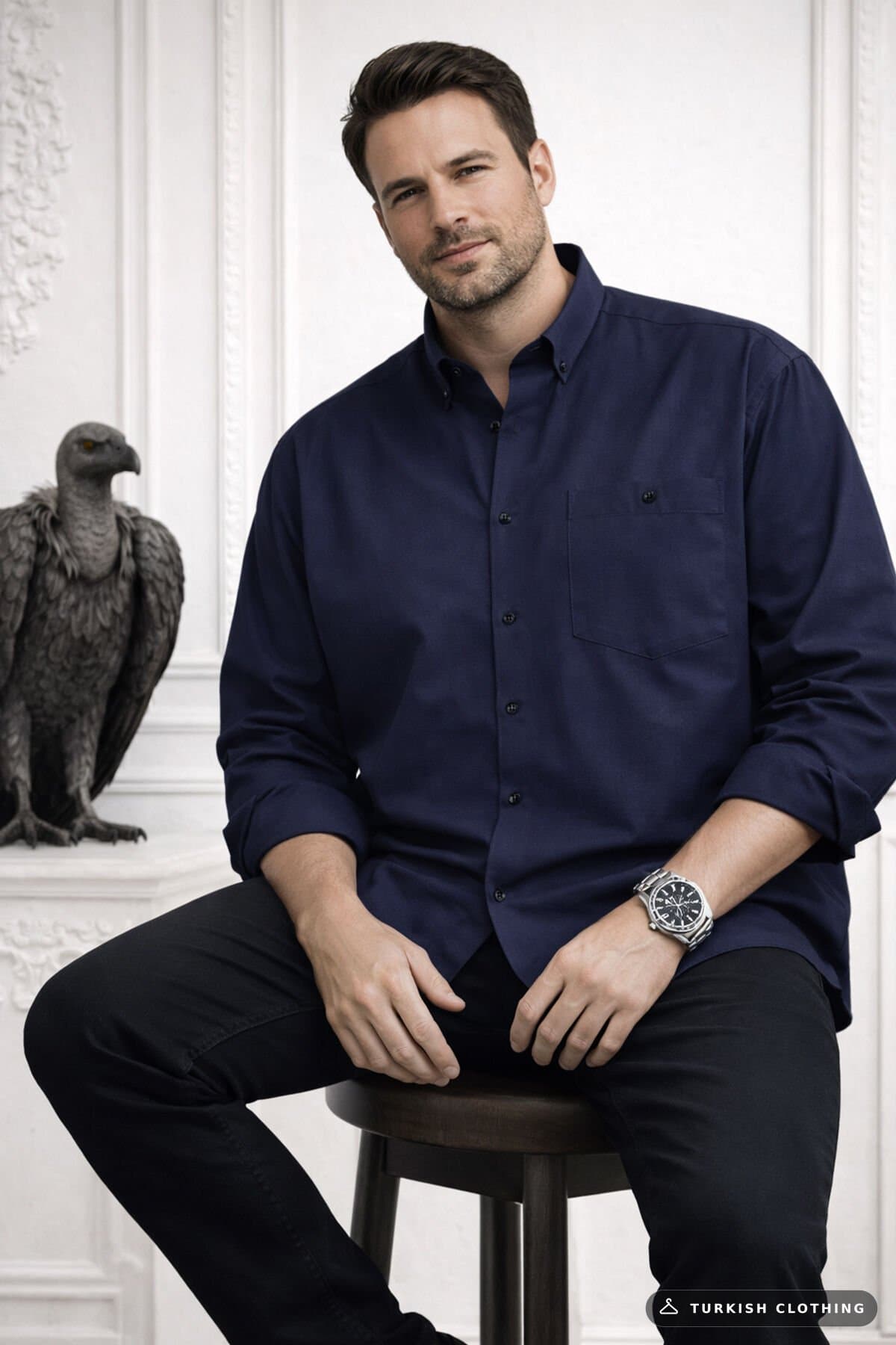 Varetta Men's Navy Blue Plus Size Shirt Long Sleeve Plain – wholesale Shirts by Varetta, Turkish clothing manufacturer