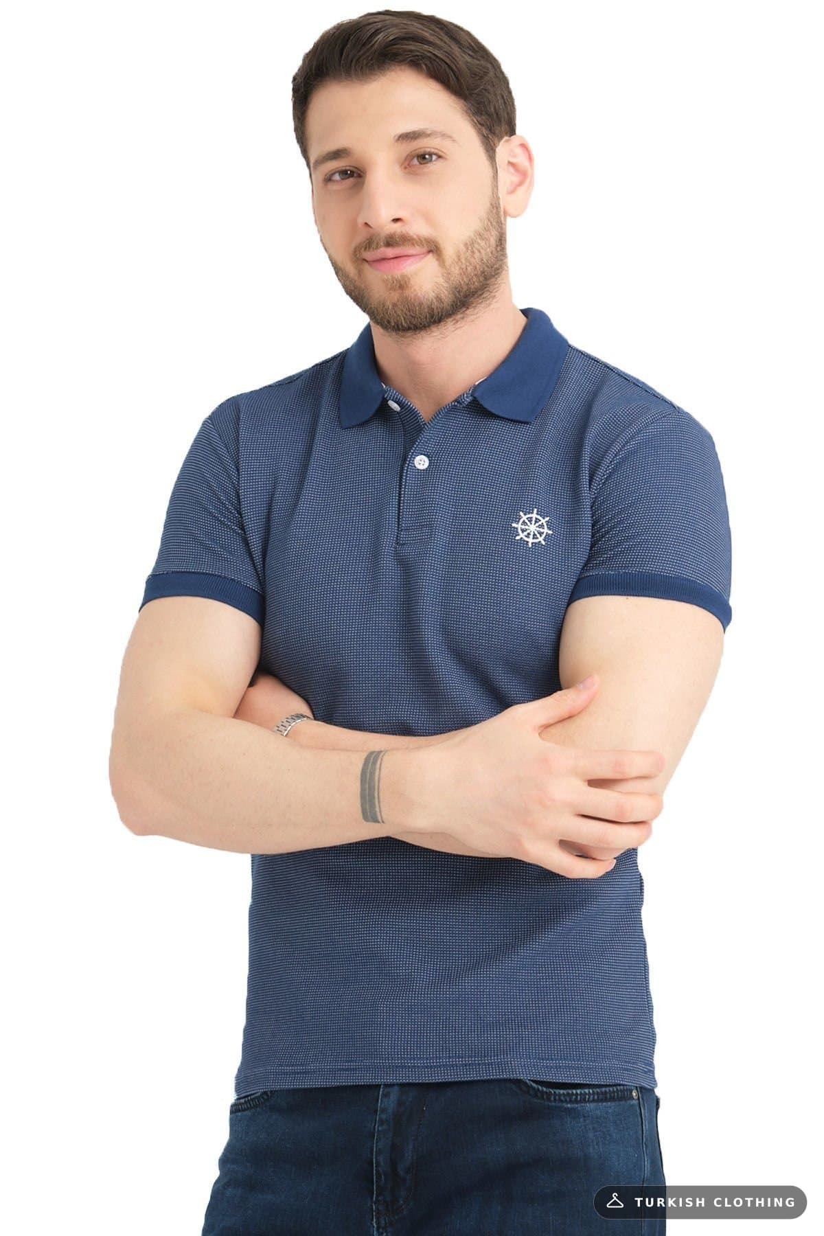 Varetta Men's Navy Blue Polo Neck Cotton Waffle T-Shirt - 8xl – wholesale T-Shirts & Basics by Varetta, Turkish clothing