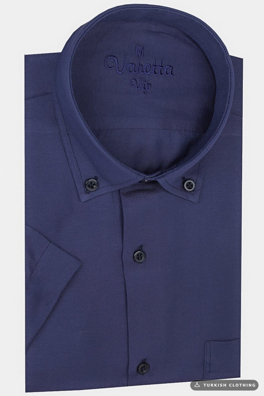 Varetta Men's Navy Blue Short Sleeve Cotton Satin Shirt – wholesale Shirts by Varetta, Turkish clothing manufacturer
