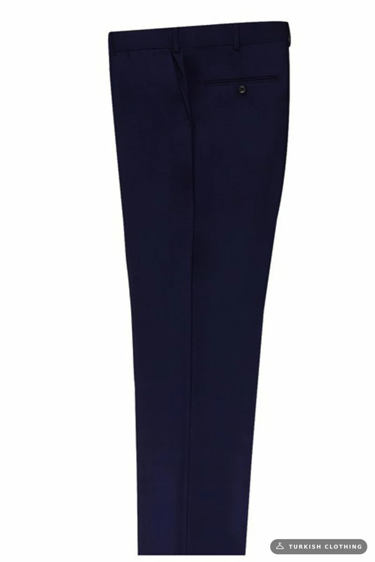 Varetta Men's Navy Blue Slim Fit Cut Polyviscon Fabric Trousers