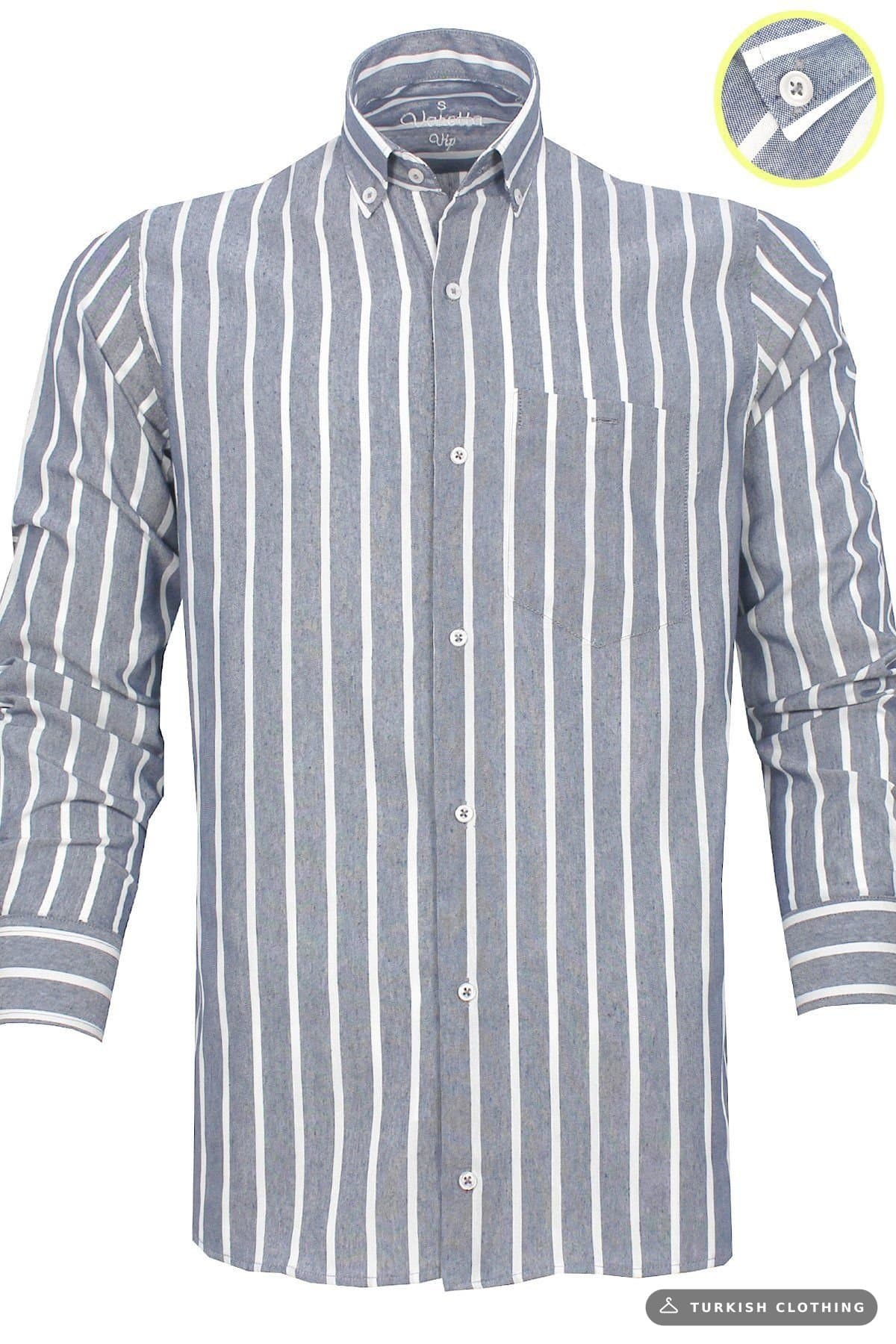 Varetta Men's Navy Blue Striped Long Sleeve Buttoned Collar Shirt – wholesale Shirts by Varetta, Turkish clothing