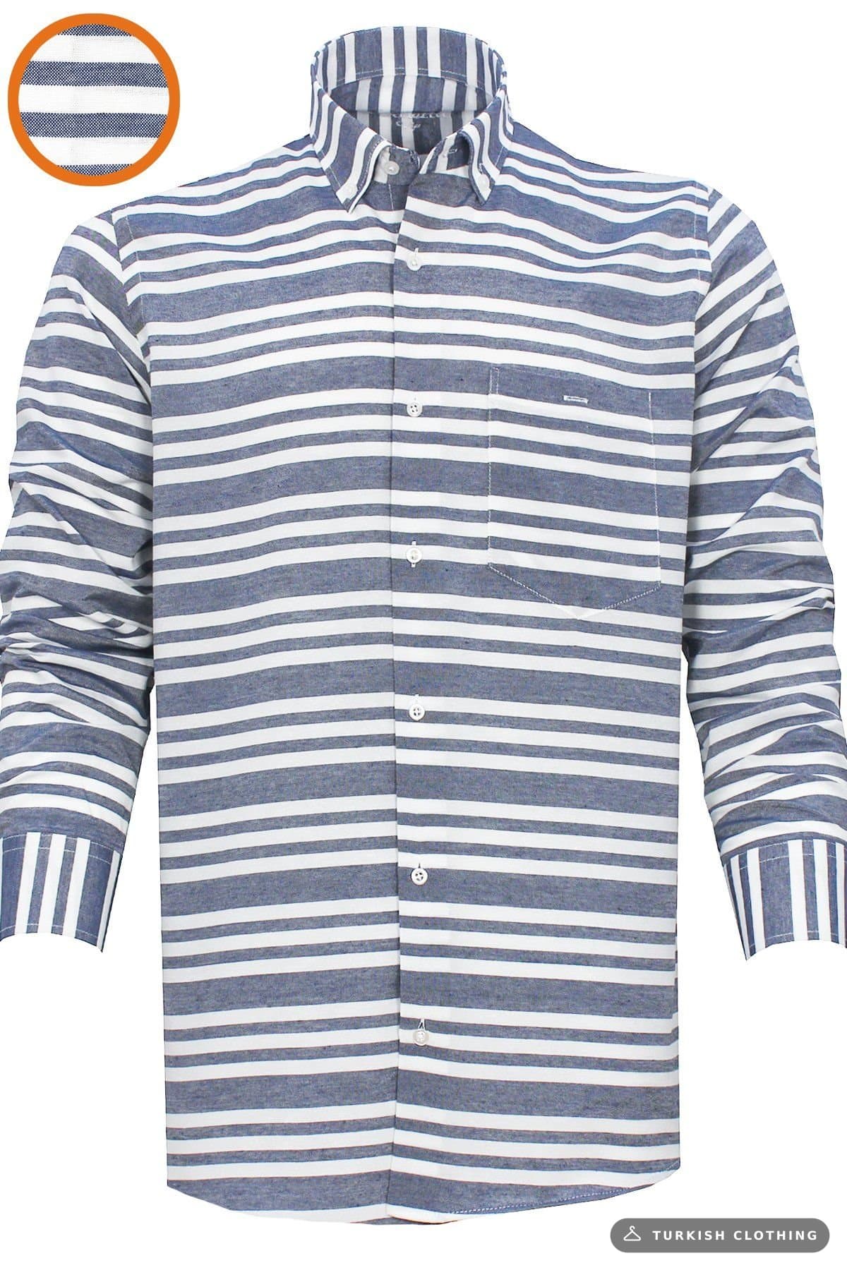 Varetta Men's Navy Blue Striped Shirt Long Sleeve Button Collar Classic Cut (2) – wholesale Shirts by Varetta, Turkish