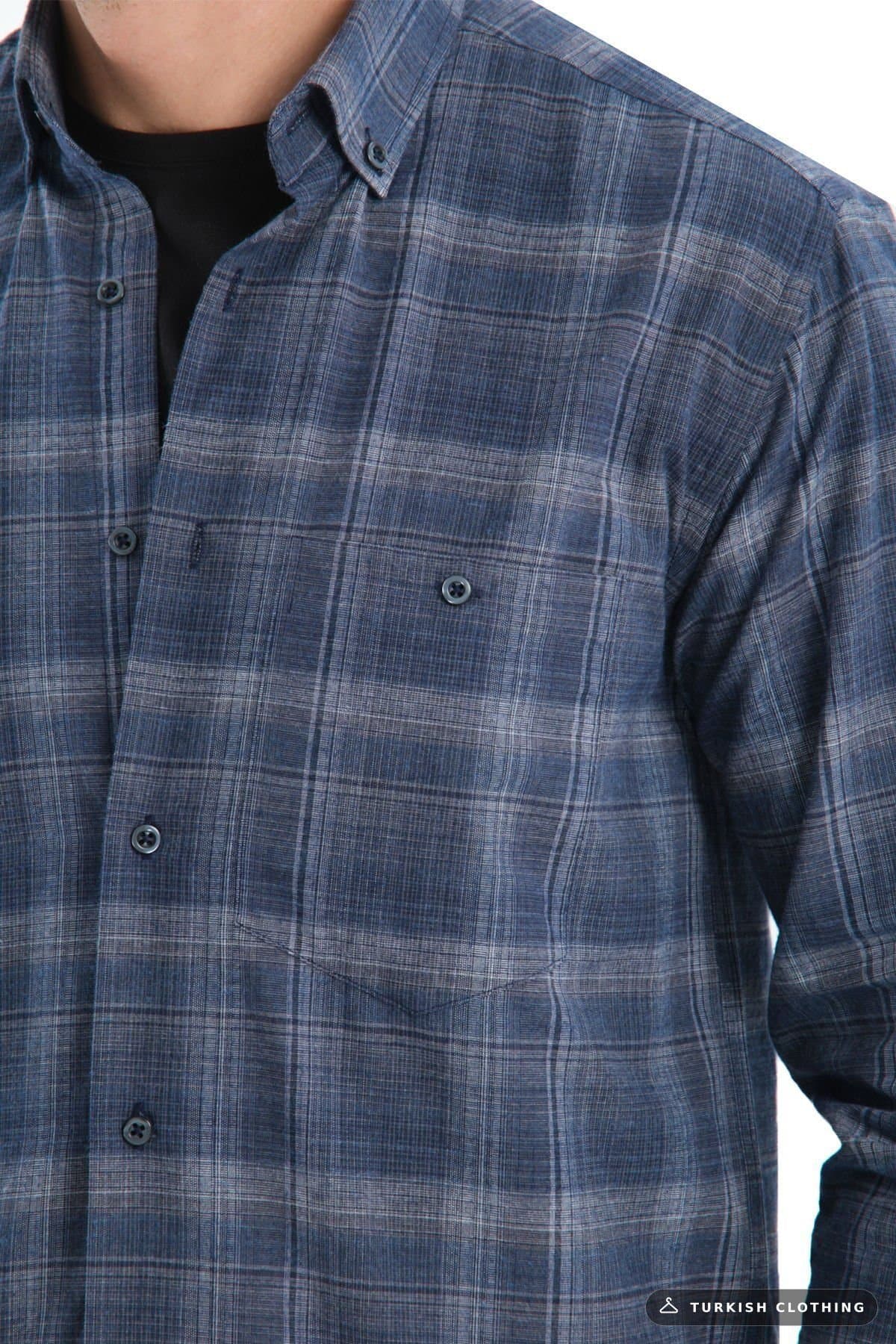Varetta Men's Navy Blue Winter Checkered Woolen Pocket Wide Cut — Checked Relaxed Fit (3) – wholesale Shirts by Varetta,