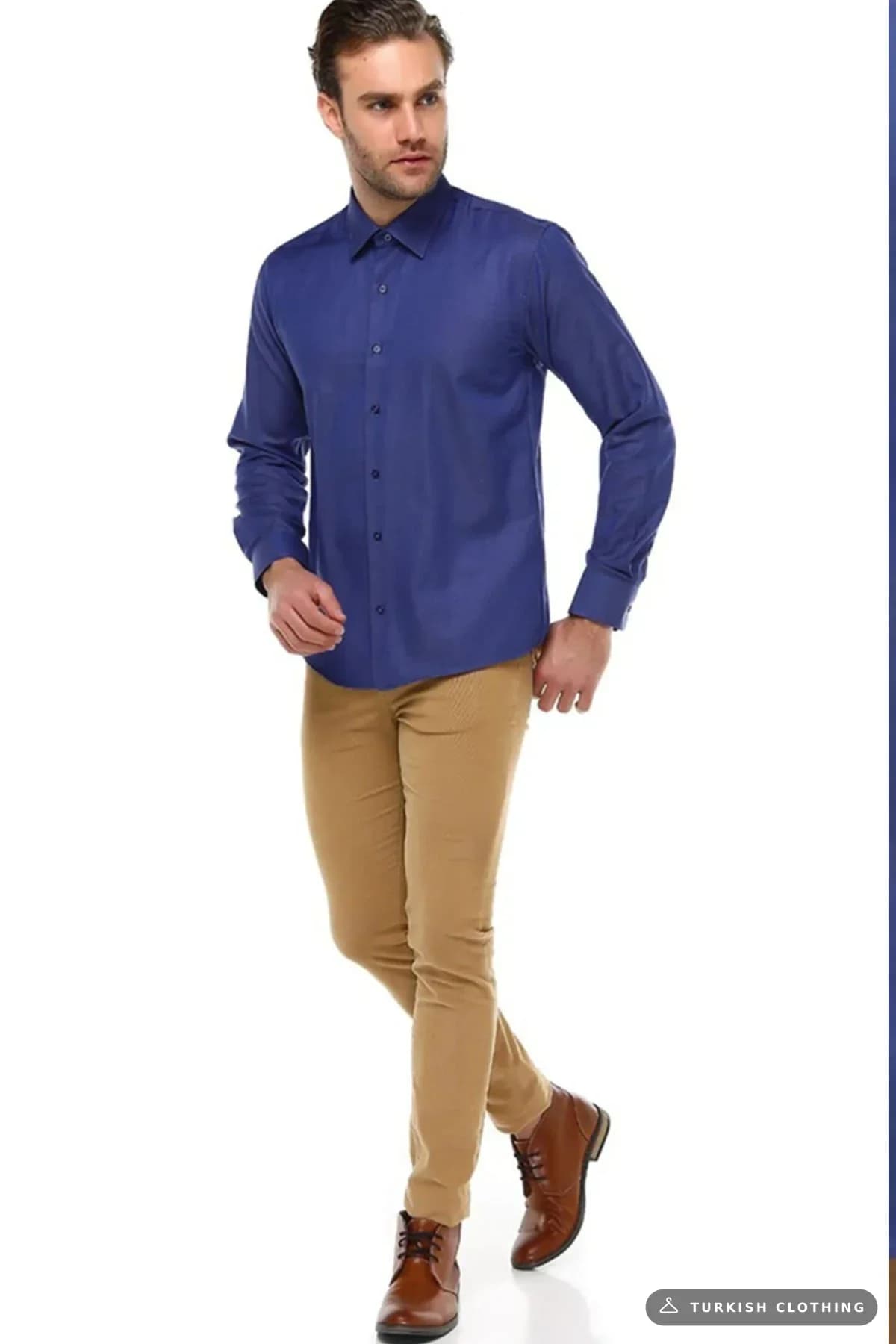 Varetta Men's Noble Navy Blue Shirt Plain No Pocket Wide Cut Long — Solid Pocketless