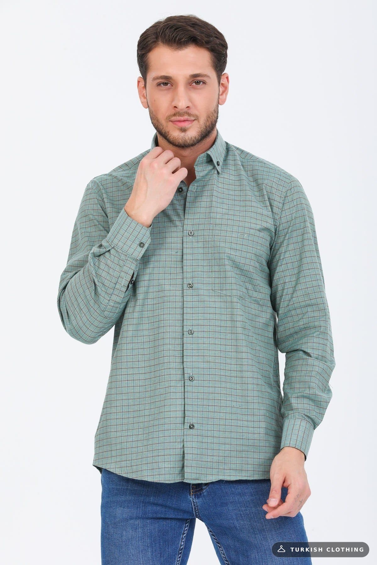 Varetta Men's Pastel Green Checked Long Sleeve Classic Cut Collar Buttoned Shirt – wholesale Shirts by Varetta, Turkish