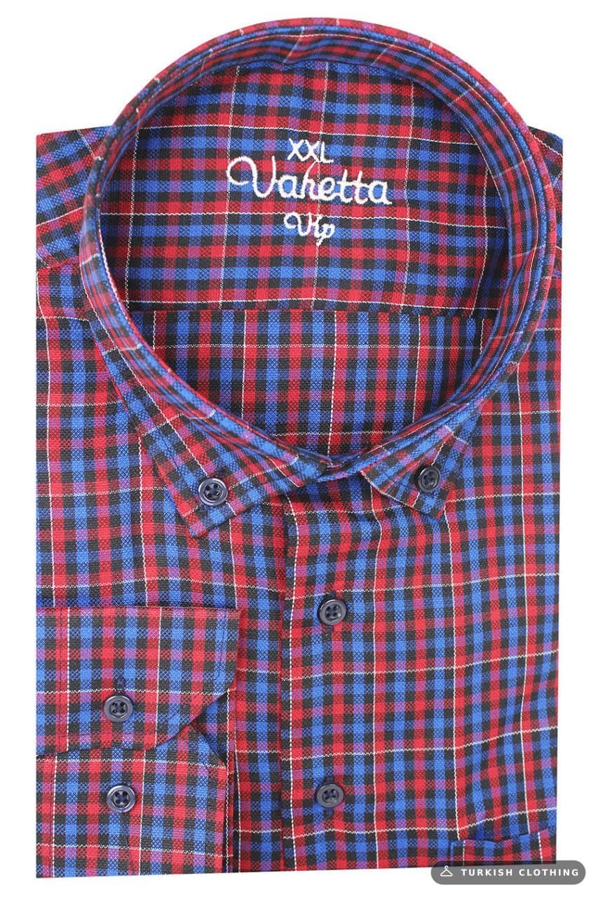 Varetta Men's Red Blue Super Large Size Long Sleeve Shirt with Pockets – wholesale Shirts by Varetta, Turkish clothing