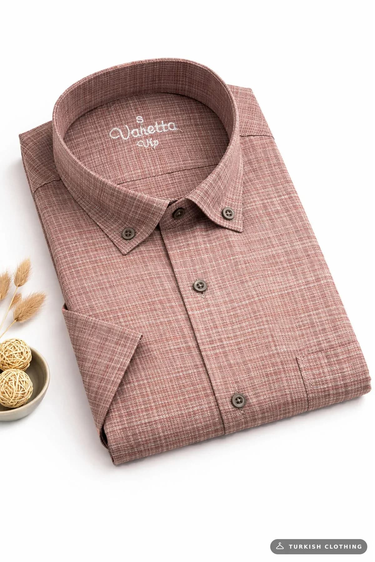 Varetta Men's Red Brown Cotton Summer Short Sleeve Shirt with Pockets – wholesale Shirts by Varetta, Turkish clothing