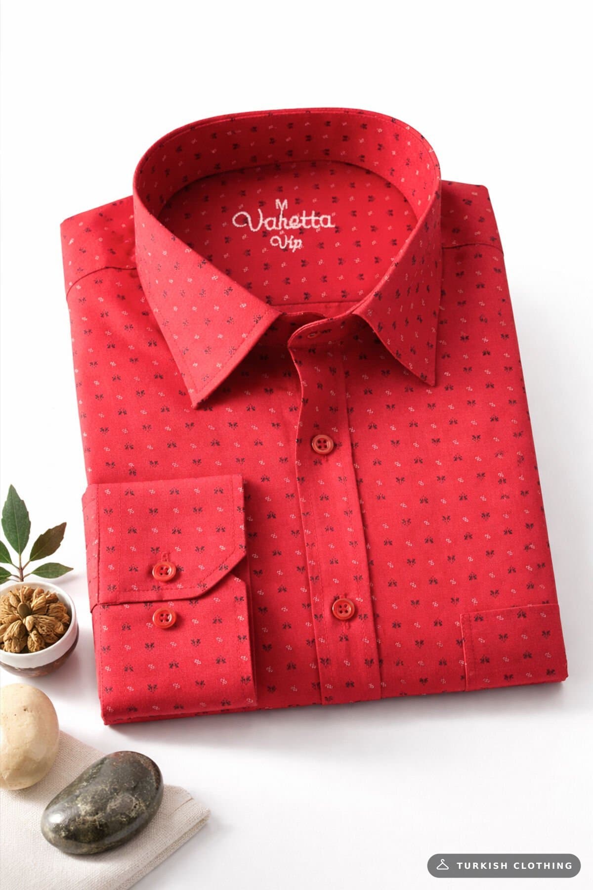 Varetta Men's Red Shirt Long Sleeve Pocket Cotton Printed – wholesale Shirts by Varetta, Turkish clothing manufacturer
