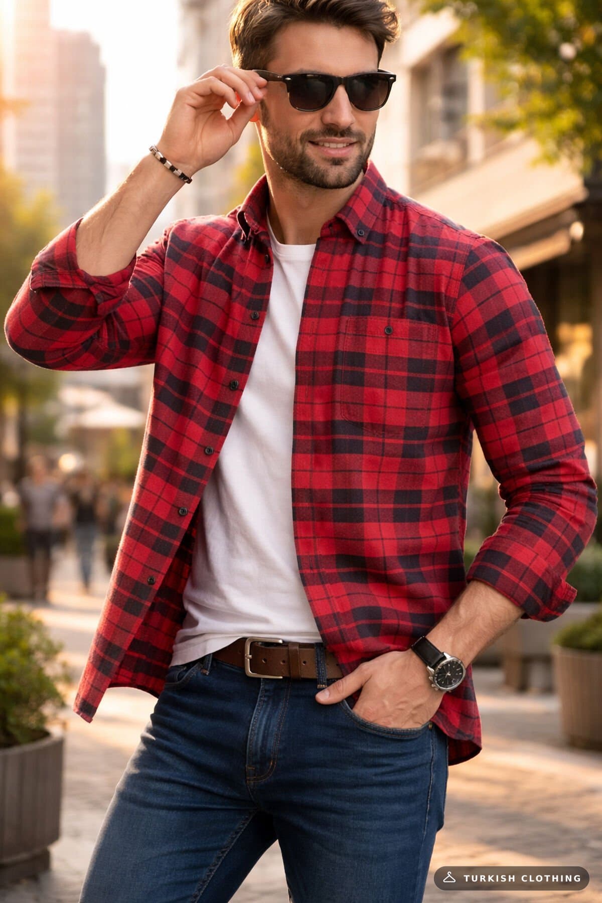 Varetta Men's Red Winter Shirt Checkered Woolen Wide Cut with Pockets – wholesale Shirts by Varetta, Turkish clothing