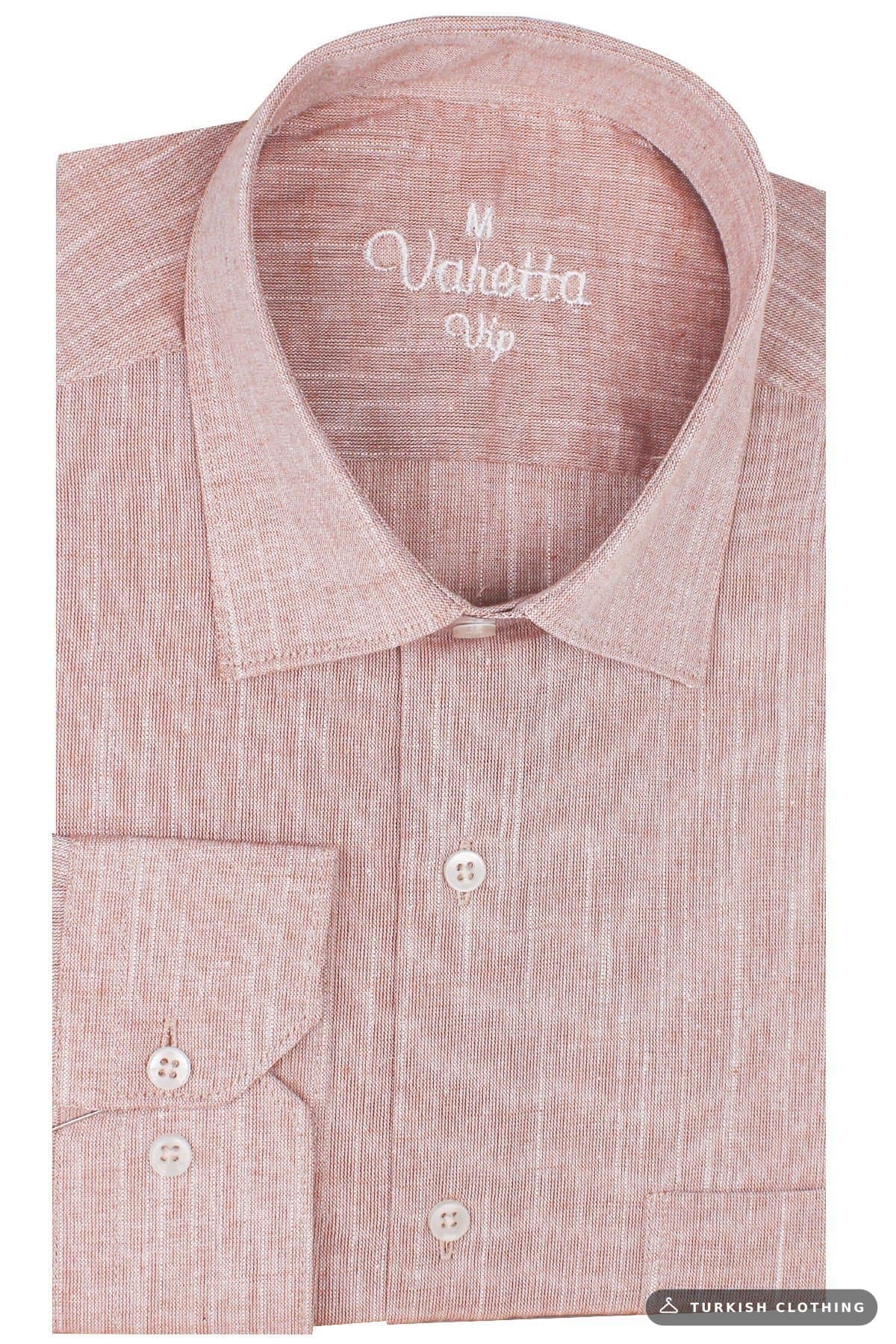 Varetta Men's Rose Gold Long Sleeve Linen Effect Pocket Cotton Shirt Pink – wholesale Shirts by Varetta, Turkish clothing