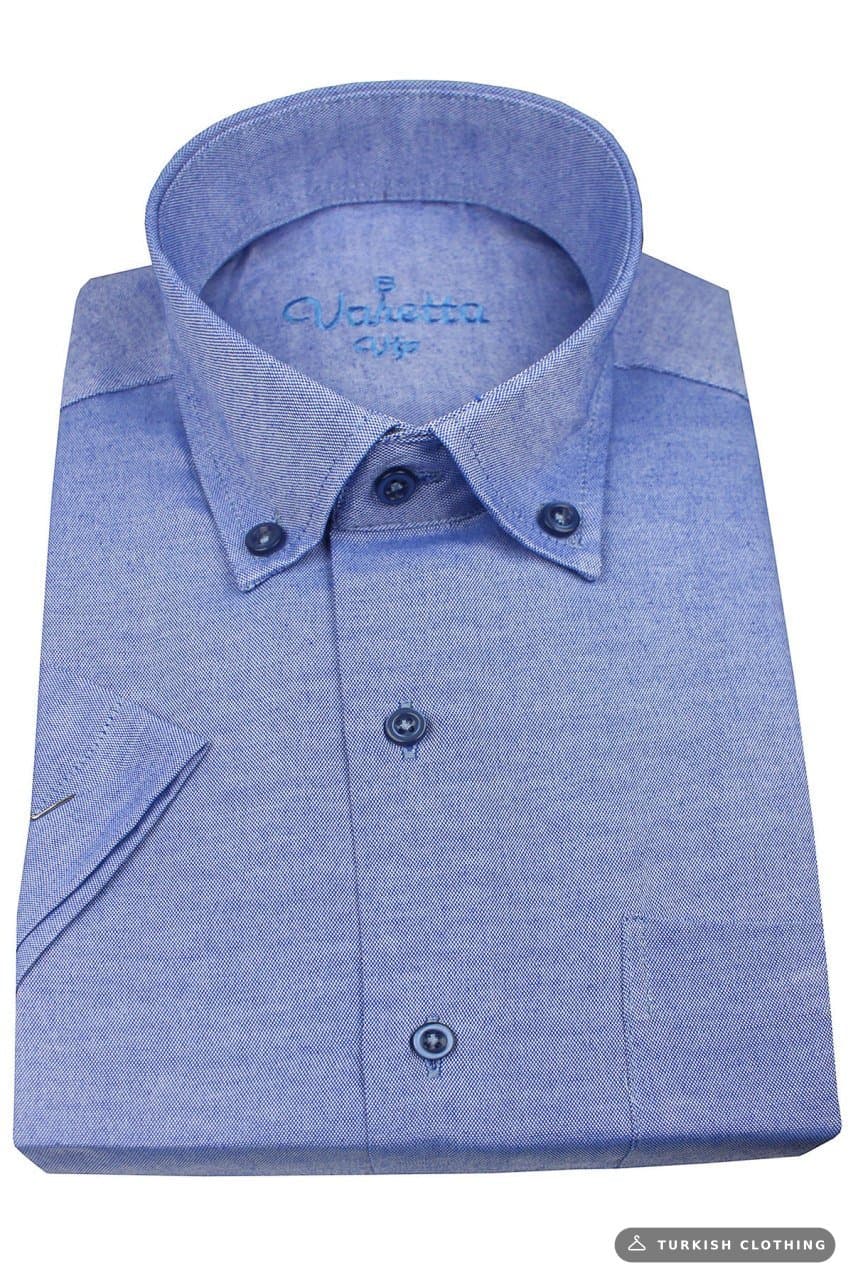 Varetta Men's Royal Blue Short Sleeve Cotton Satin Shirt – wholesale Shirts by Varetta, Turkish clothing manufacturer