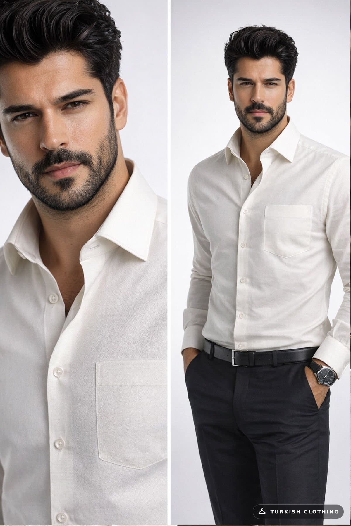 Varetta Men's Shirt Beige Long Sleeve Cotton Solid Color Pocket Model in Soft and comfortable – wholesale Shirts by Varetta,
