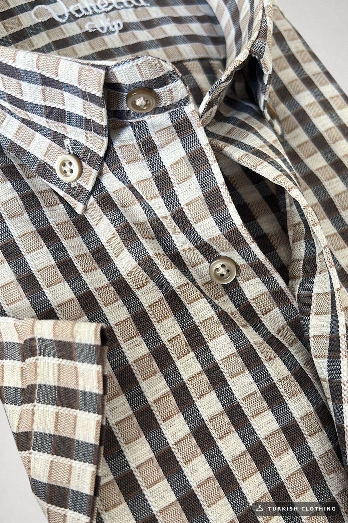 Varetta Men's Short Sleeve Shirt Brown Wide Cut Soft Cotton Summer – wholesale Shirts by Varetta, Turkish clothing