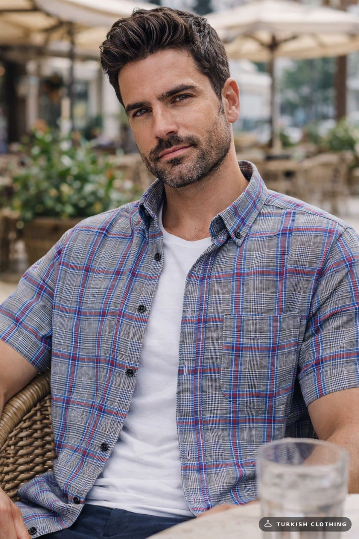 VARETTA Men's Short Sleeve Shirt Gray Classic Cut Button Collar Checked – wholesale Shirts by Varetta, Turkish clothing