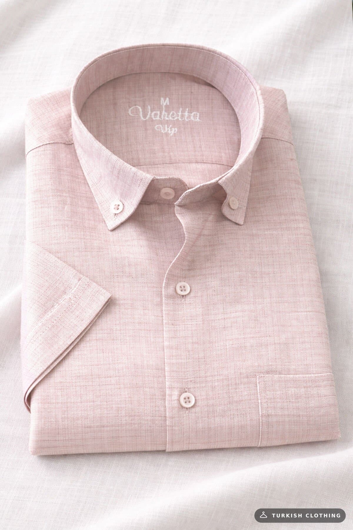 Varetta Men's Short Sleeve Shirt Salmon Beige Collar Buttoned Pocket Summer Casual – wholesale Shirts by Varetta, Turkish