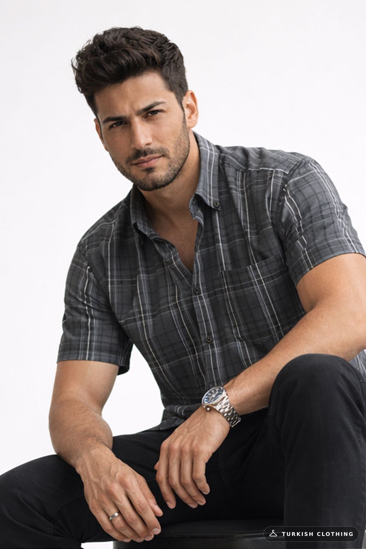 Varetta Men's Short Sleeve Shirt Smoked Collar Buttoned Pocket Summer Casual — Smoke Gray – wholesale Shirts by Varetta,
