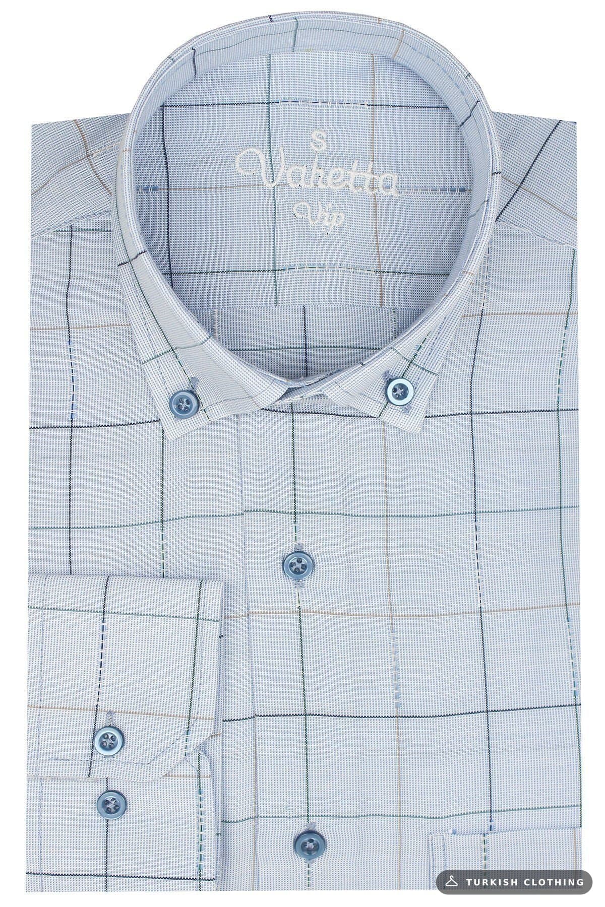 Varetta Men's Sky Blue Checkered Long Sleeve Classic Cut Collar Buttoned Shirt – wholesale Shirts by Varetta, Turkish