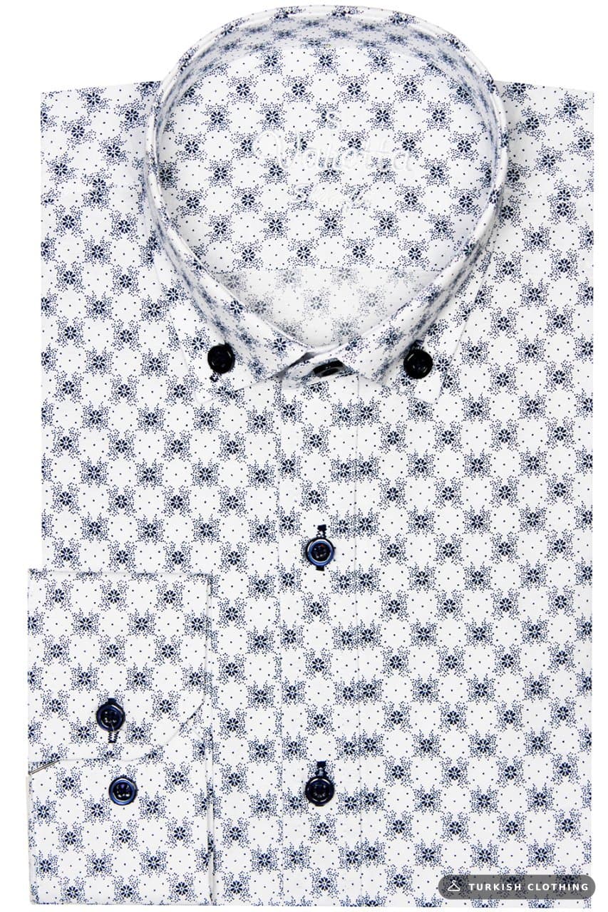Varetta Men's Slim Fit White Patterned Long Sleeve Shirt – wholesale Shirts by Varetta, Turkish clothing manufacturer