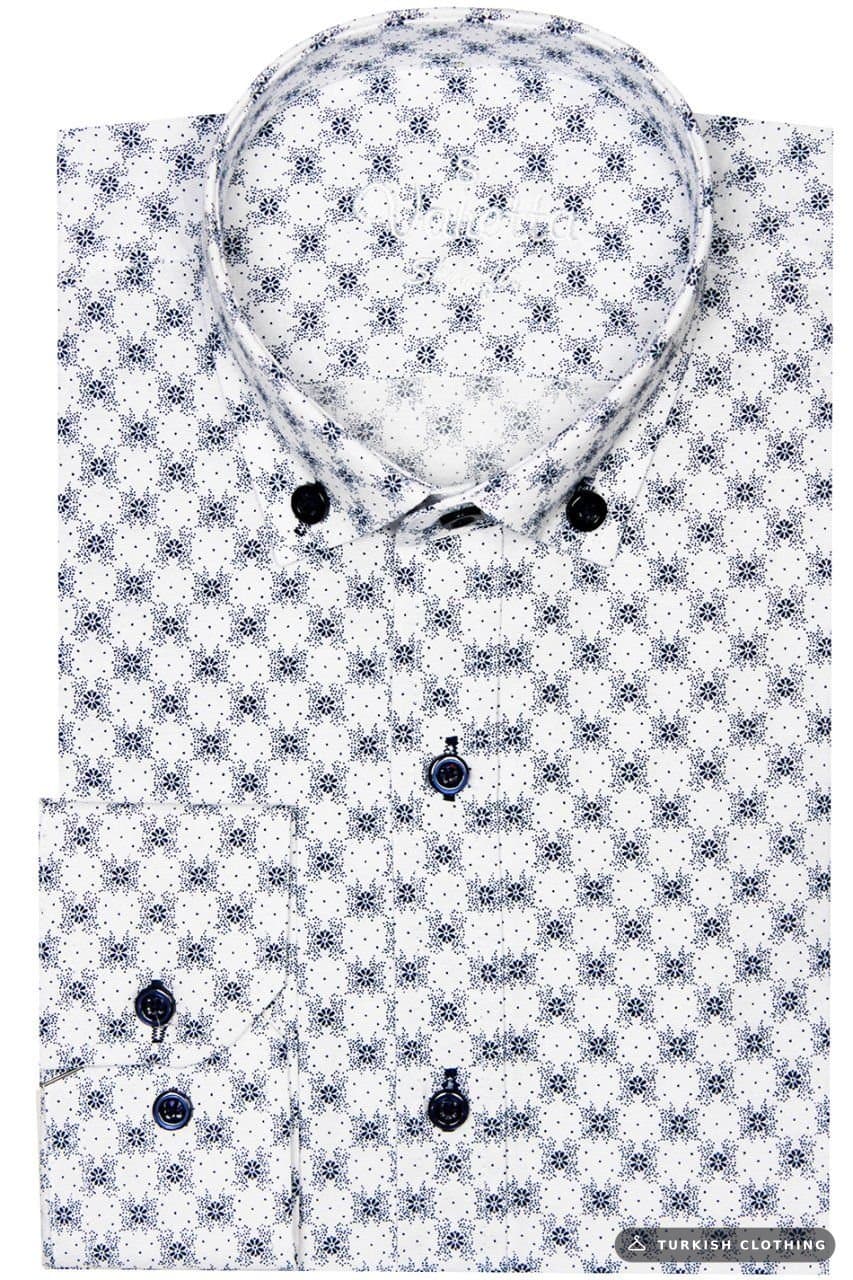 Varetta Men's Slim Fit White Patterned Long Sleeve Shirt (2) – wholesale Shirts by Varetta, Turkish clothing manufacturer