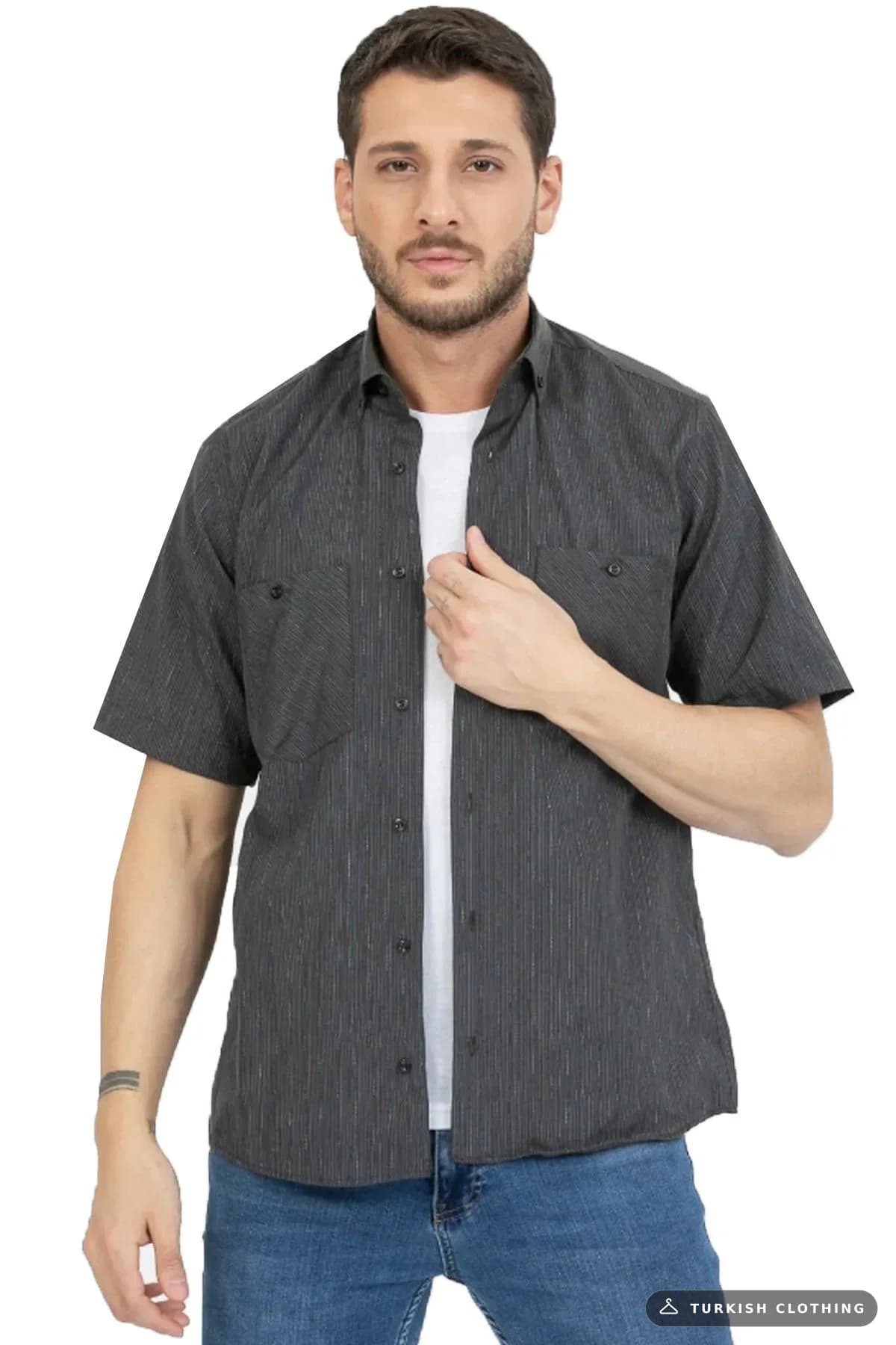 Varetta Men's Smoked Checkered Double Pocket Summer Short Sleeve Shirt — White