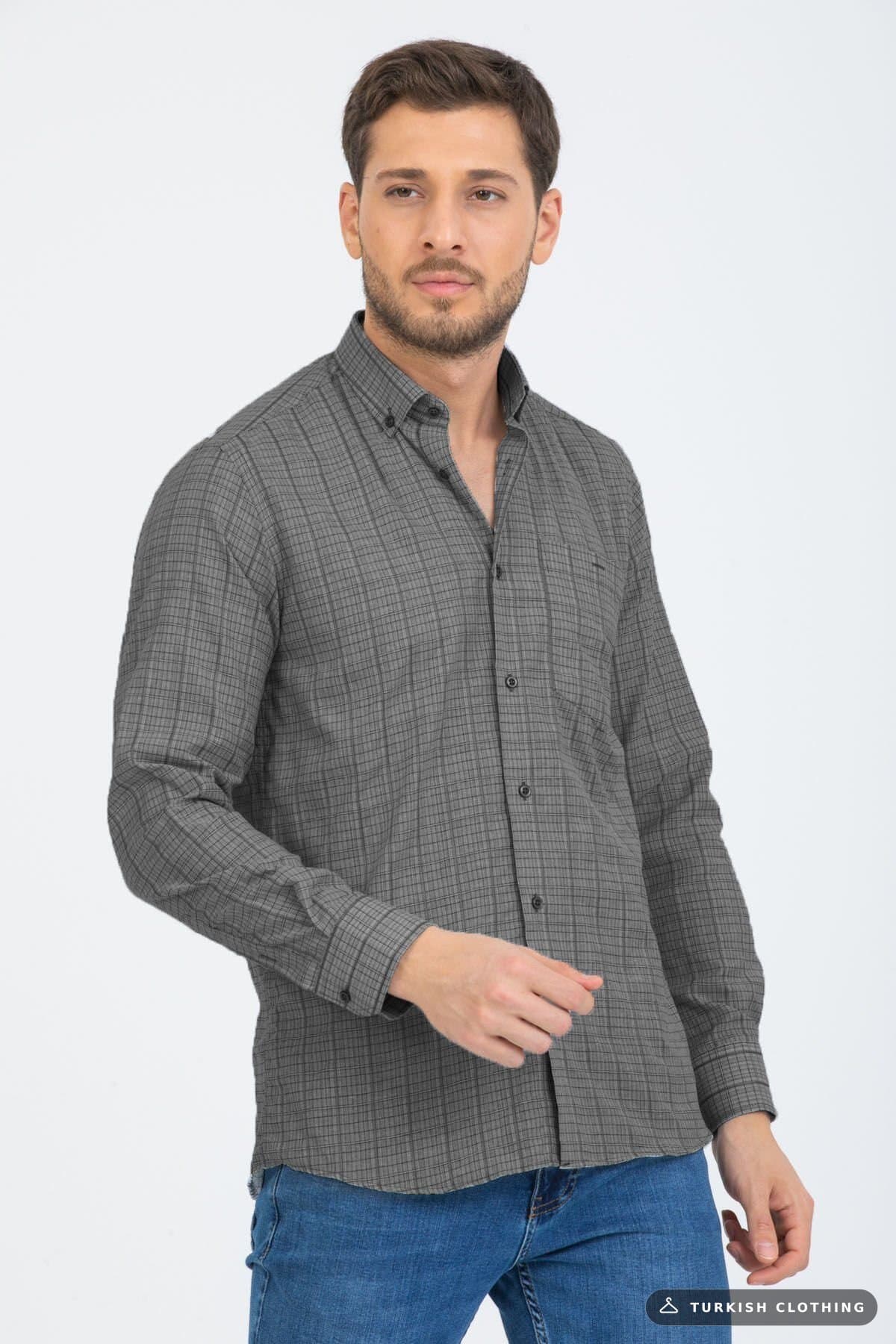 Varetta Men's Smoked Checkered Sleeve Classic Cut Collar Buttoned — Checked (2) – wholesale Shirts by Varetta, Turkish
