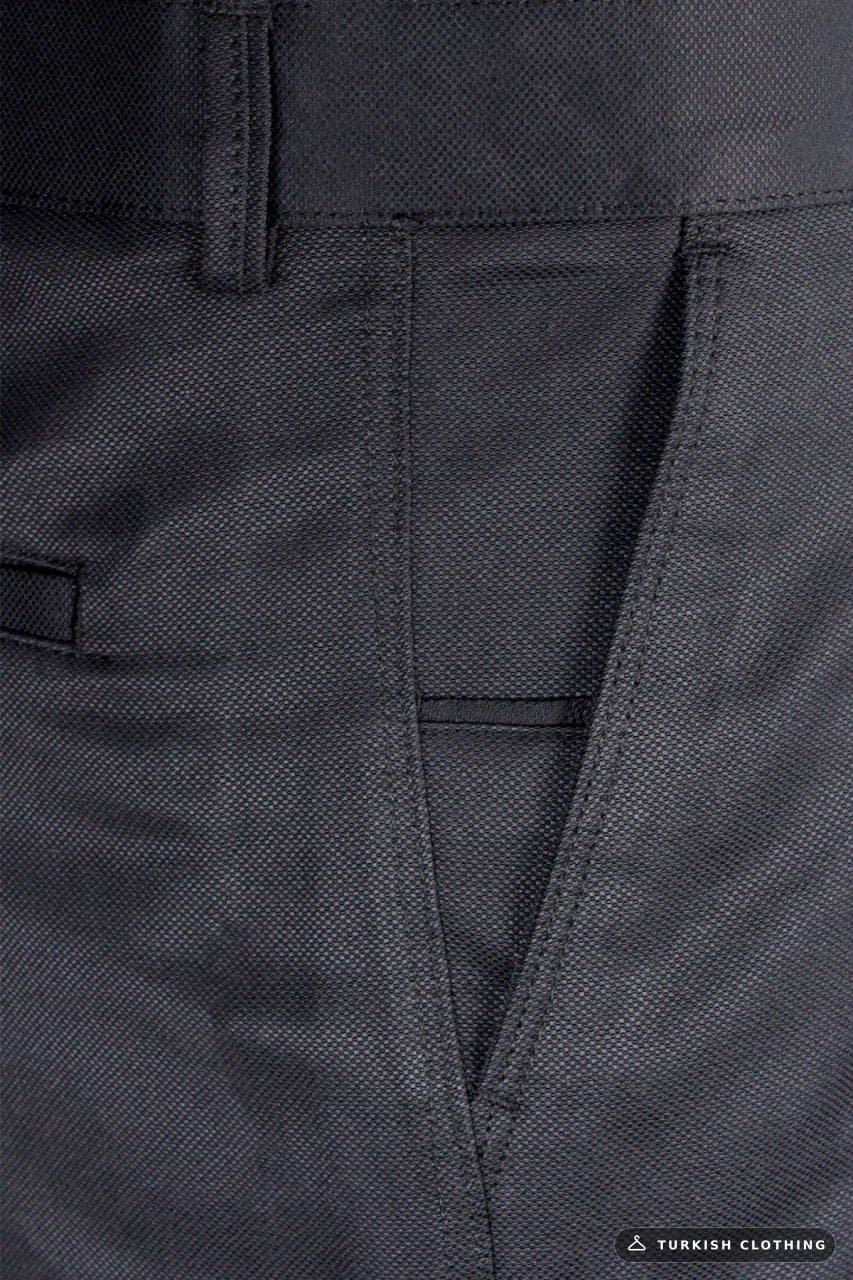 Varetta Men's Smoked Classic Cut Dobby Linen Trousers — Smoke Gray – back view, wholesale Trousers from Türkiye