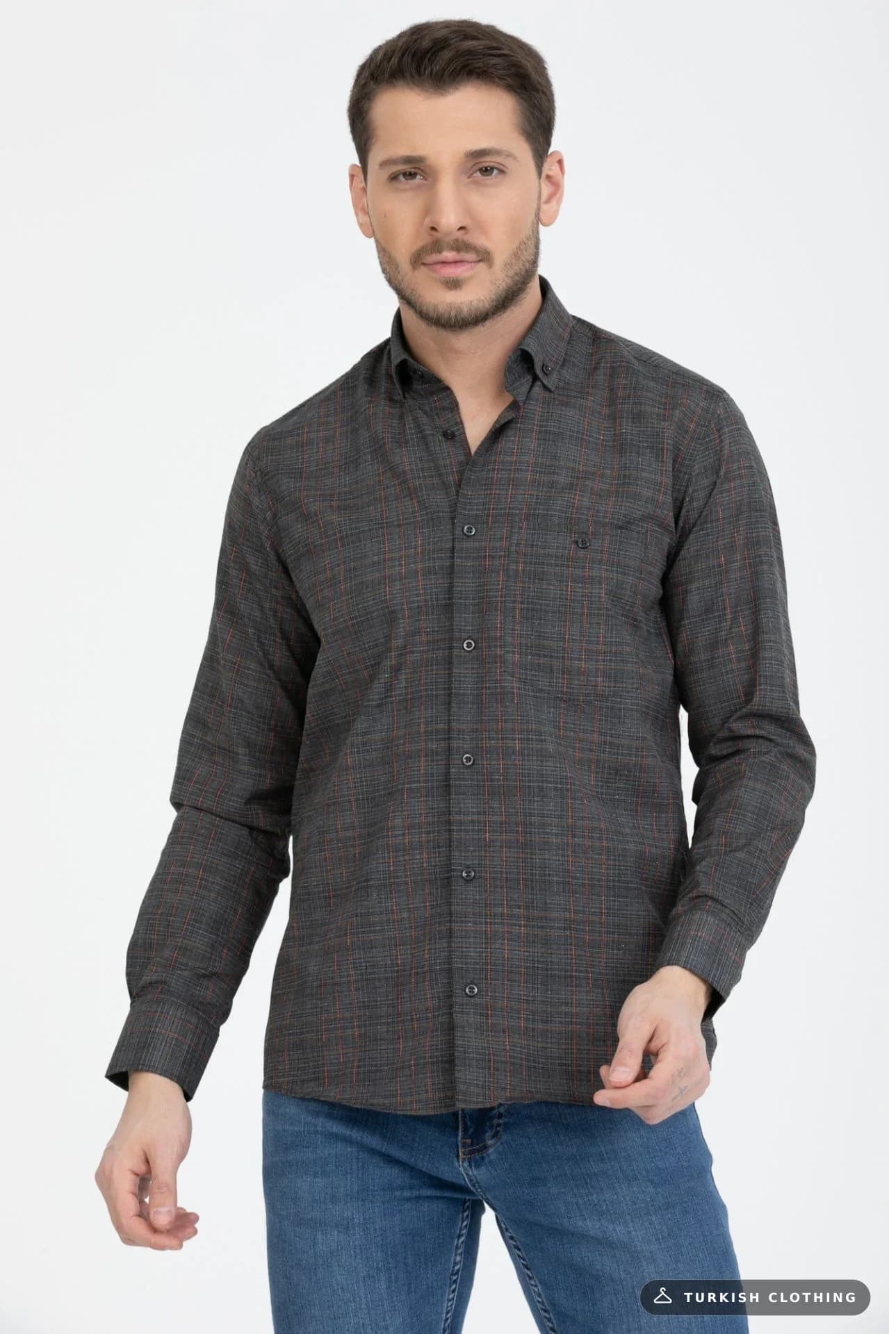 Varetta Men's Smoked Collar Buttoned Striped Shirt
