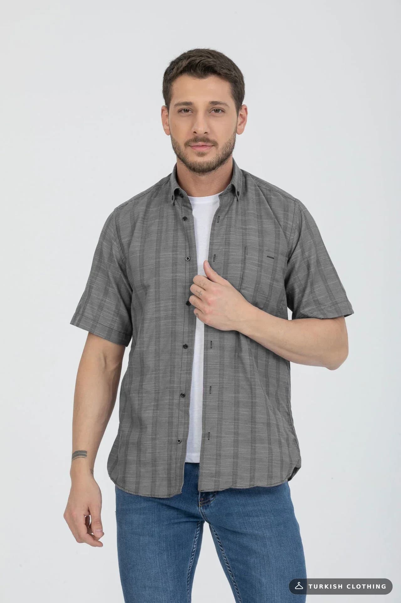 Varetta Men's Smoked Cotton Pocket Summer Short Sleeve Shirt — Smoke Gray