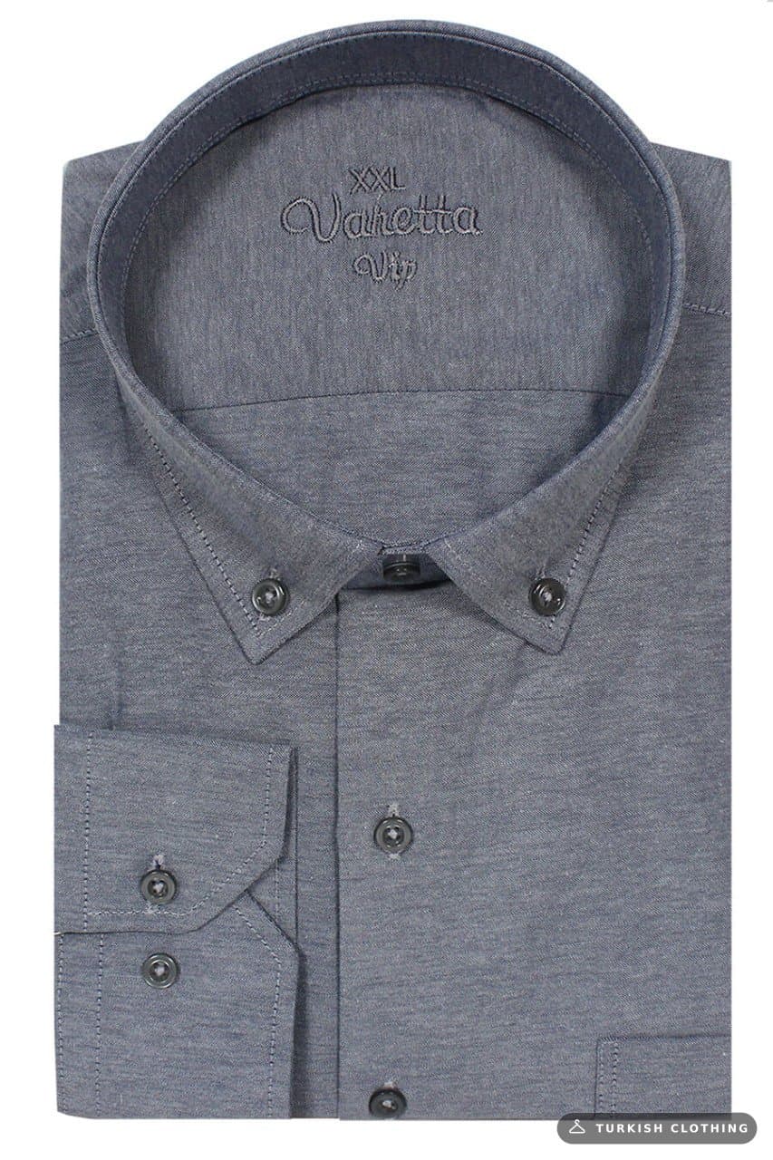 Varetta Men's Smoked Plus Size Collar Buttoned Long Sleeve Shirt — Gray – wholesale Shirts by Varetta, Turkish clothing