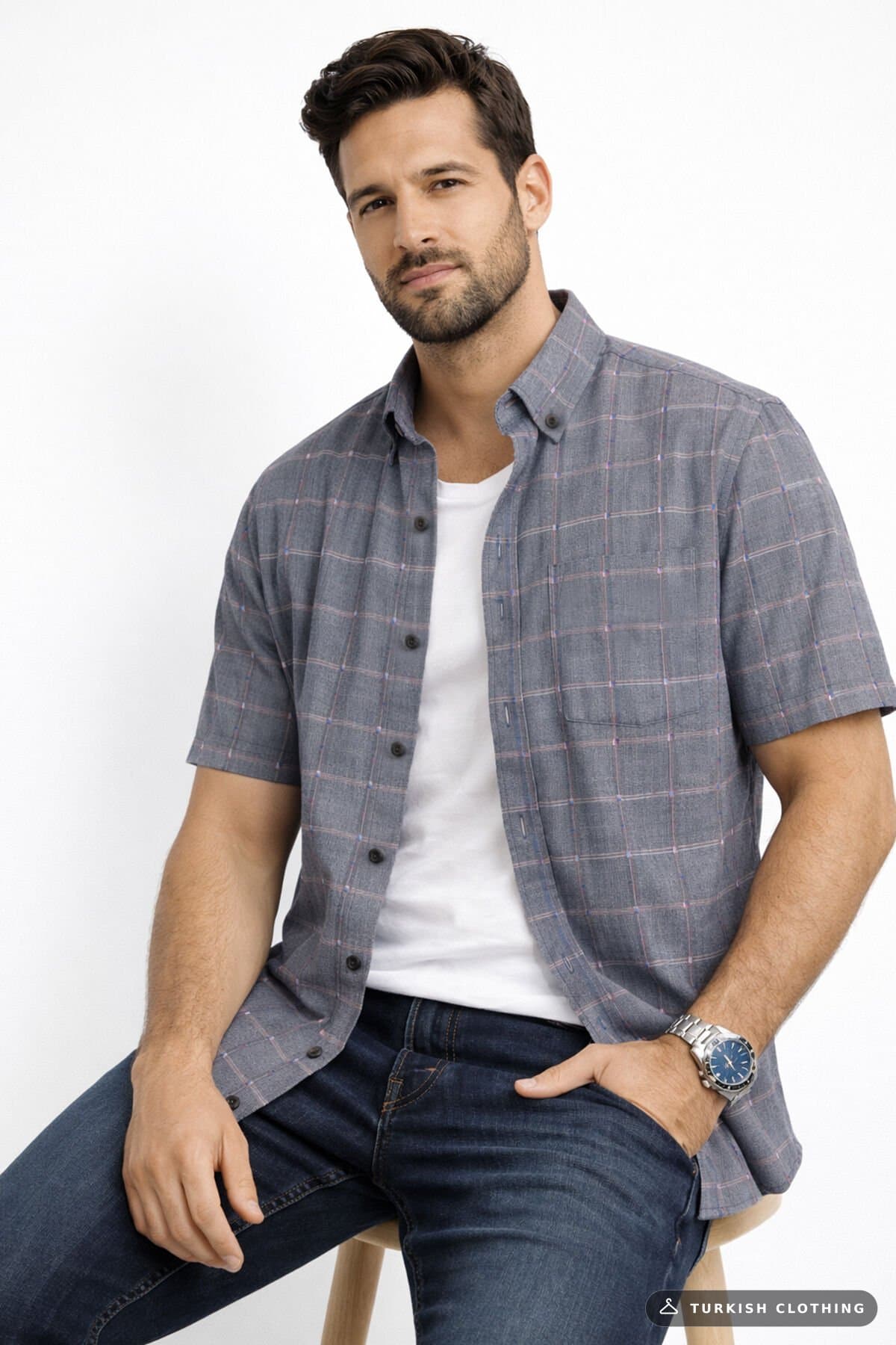 Varetta Men's Smoked Short Sleeve Shirt with Pockets — Smoke Gray – wholesale Shirts by Varetta, Turkish clothing