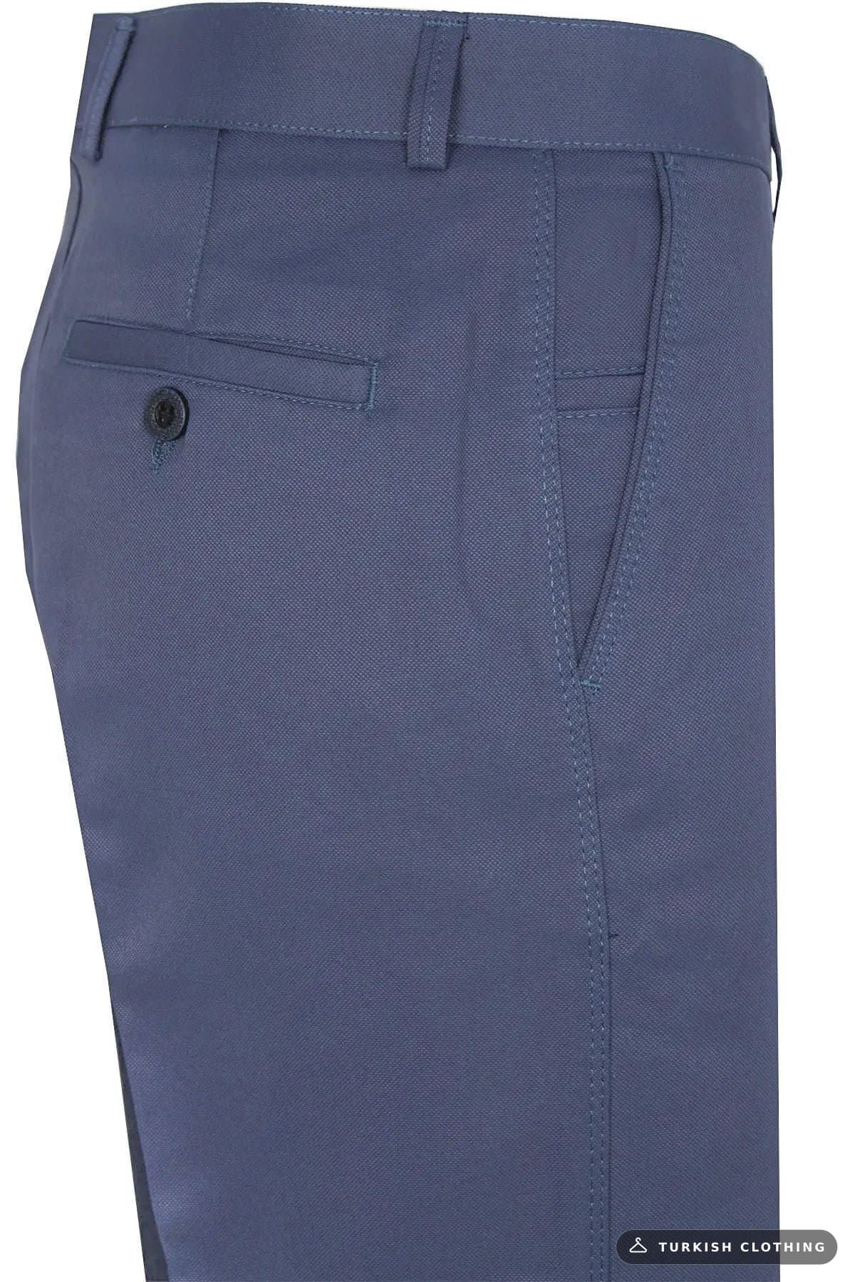 Varetta Men's Steel Blue Classic Cut Linen Trousers