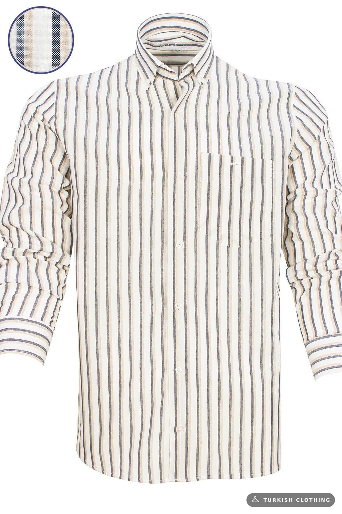 Varetta Men's Striped Long Sleeve Button Collar Classic Cut Shirt — Navy – wholesale Shirts by Varetta, Turkish clothing