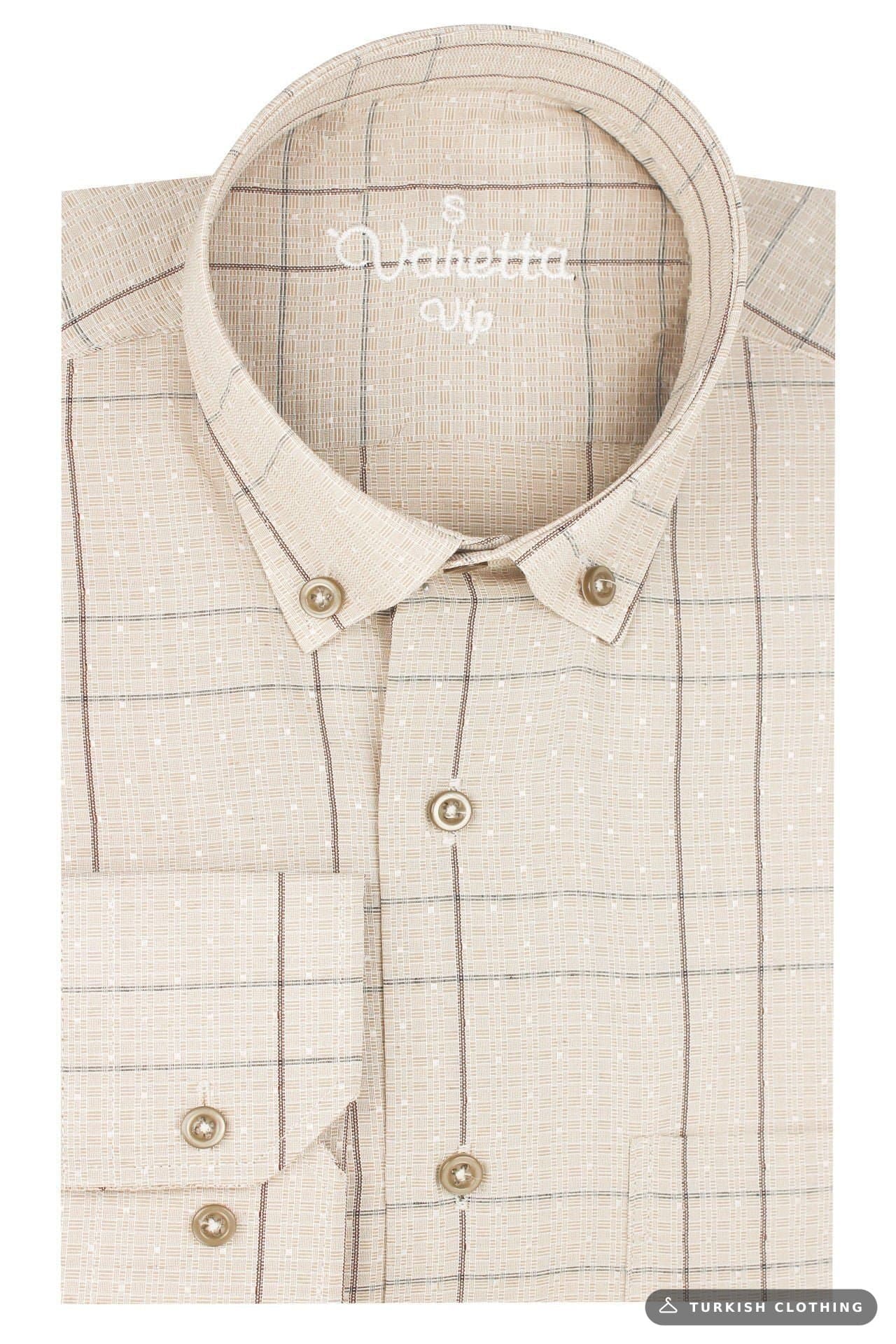 Varetta Men's Tan Checkered Long Sleeve Classic Cut Collar Buttoned Shirt — Blue – wholesale Shirts by Varetta, Turkish