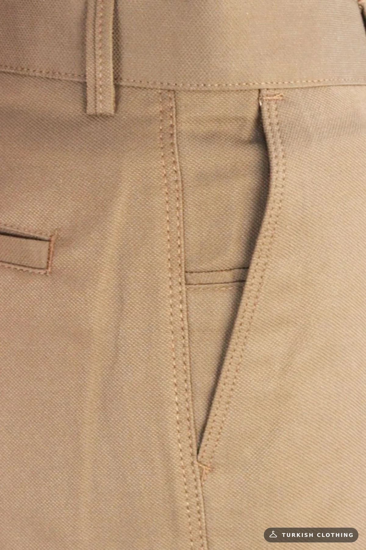 Varetta Men's Tan Classic Cut Linen Trousers with Pockets