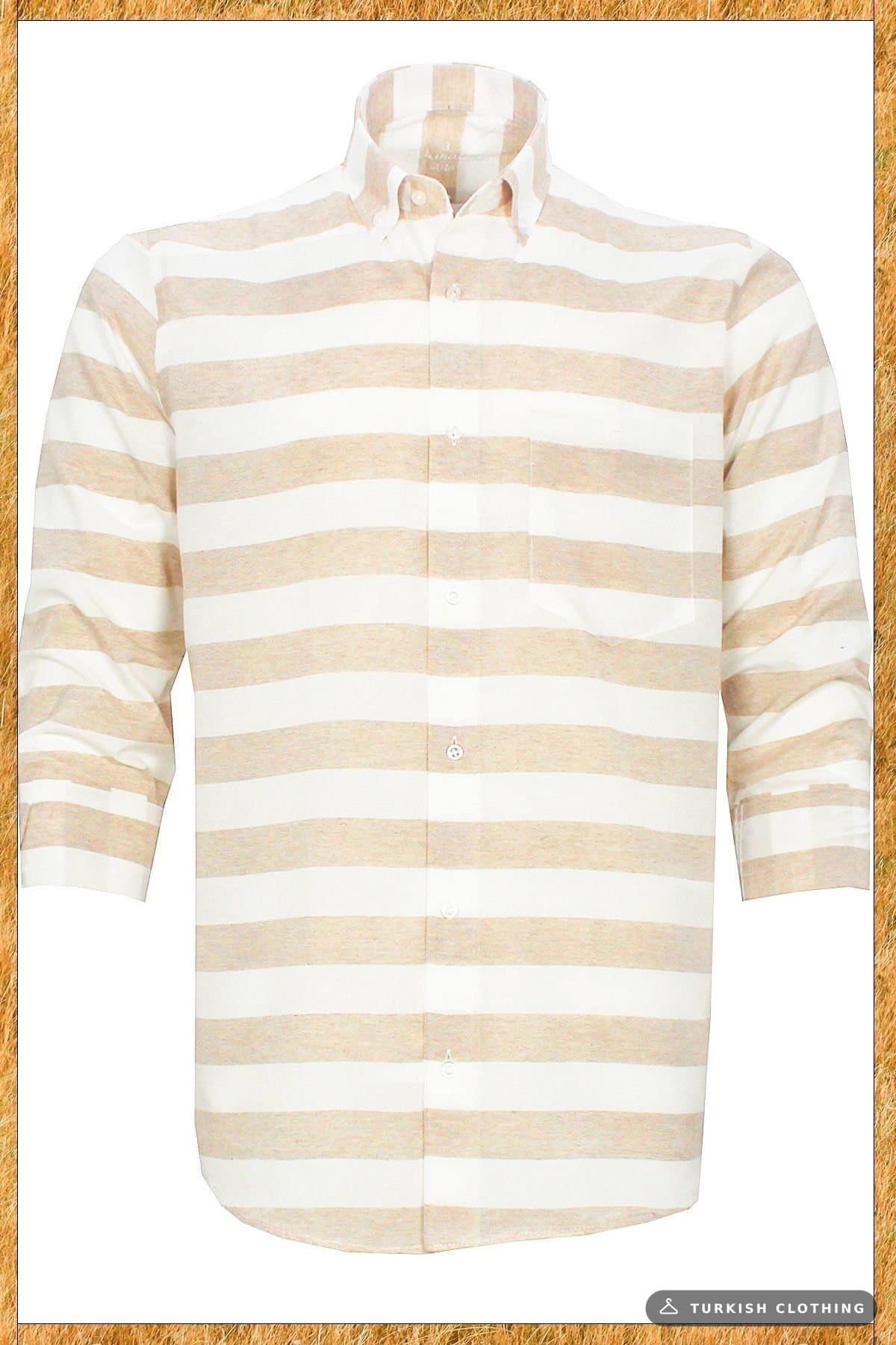 VARETTA Men's Tan Striped Long Sleeve Buttoned Collar Shirt White-Tan – wholesale Shirts by Varetta, Turkish clothing