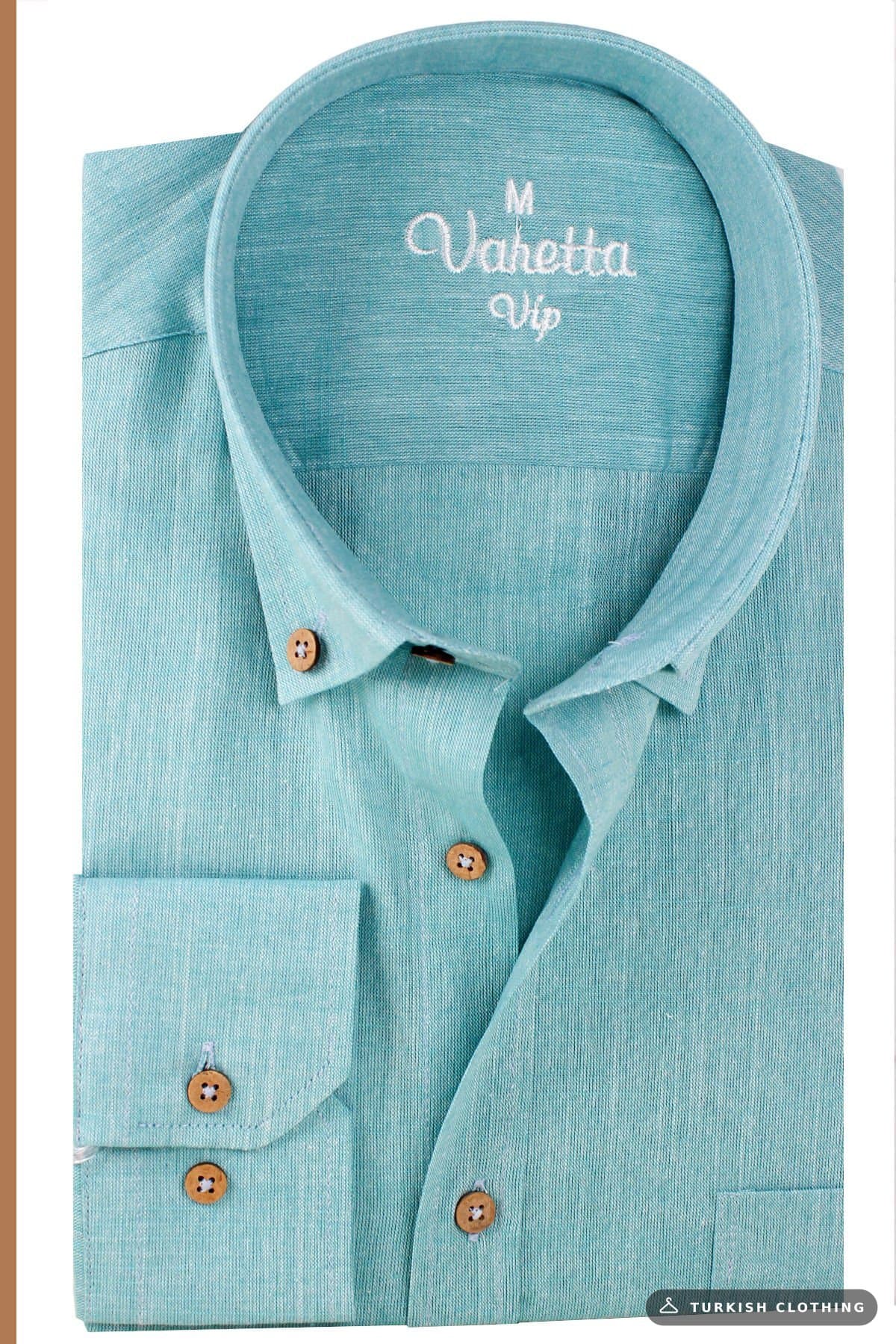 Varetta Men's Turquoise Linen Shirt | 100% Cotton, Long Sleeve, Wide Cut, Single Pocket – wholesale Shirts by Varetta,