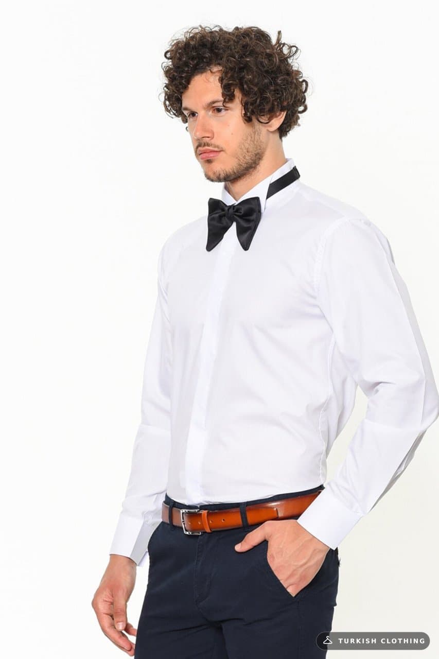 Varetta Men's White Classic Cut Groom's Dress Collar Long Sleeve Shirt – wholesale Shirts by Varetta, Turkish clothing
