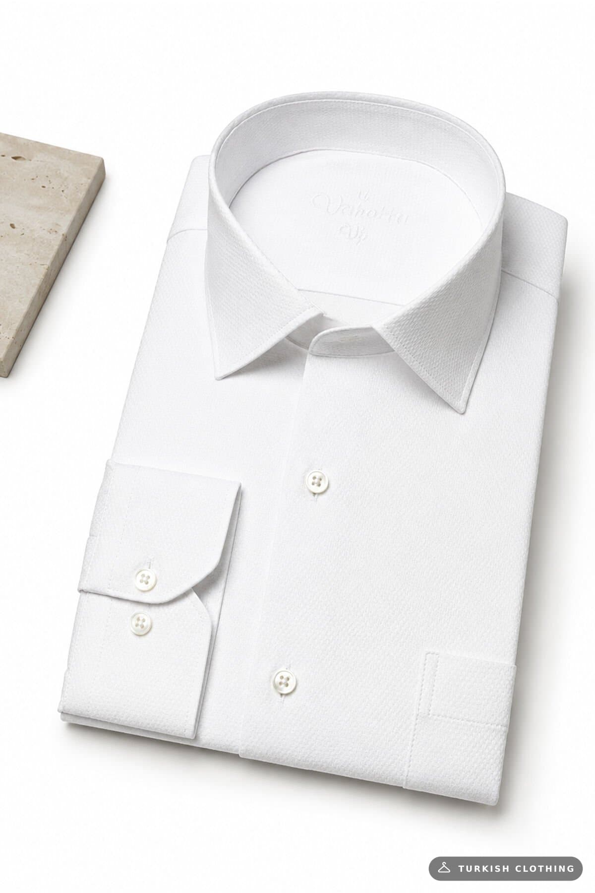 Varetta Men's White Dobby Shirt Long Sleeve Classic Cut Pocket Cotton – wholesale Shirts by Varetta, Turkish clothing