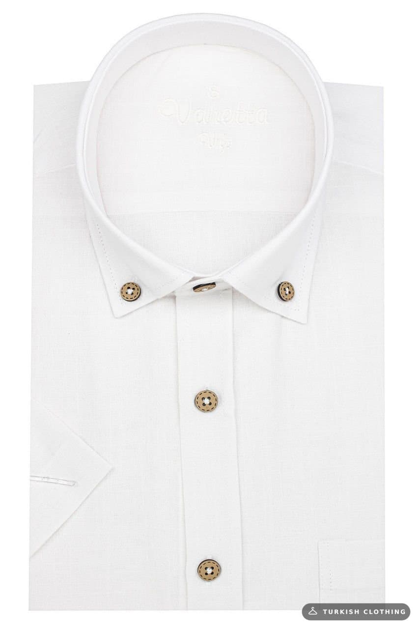 Varetta Men's White Linen Classic Cut Short Sleeve Shirt – wholesale Shirts by Varetta, Turkish clothing manufacturer