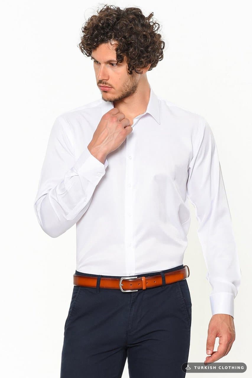 Varetta Men's White Plain Slim Fit Long Sleeve Shirt – wholesale Shirts by Varetta, Turkish clothing manufacturer