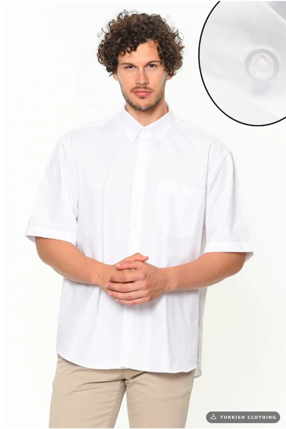 Varetta Men's White Short Sleeve Cotton Satin Shirt — Classic Fit Button-Down – wholesale Shirts by Varetta, Turkish