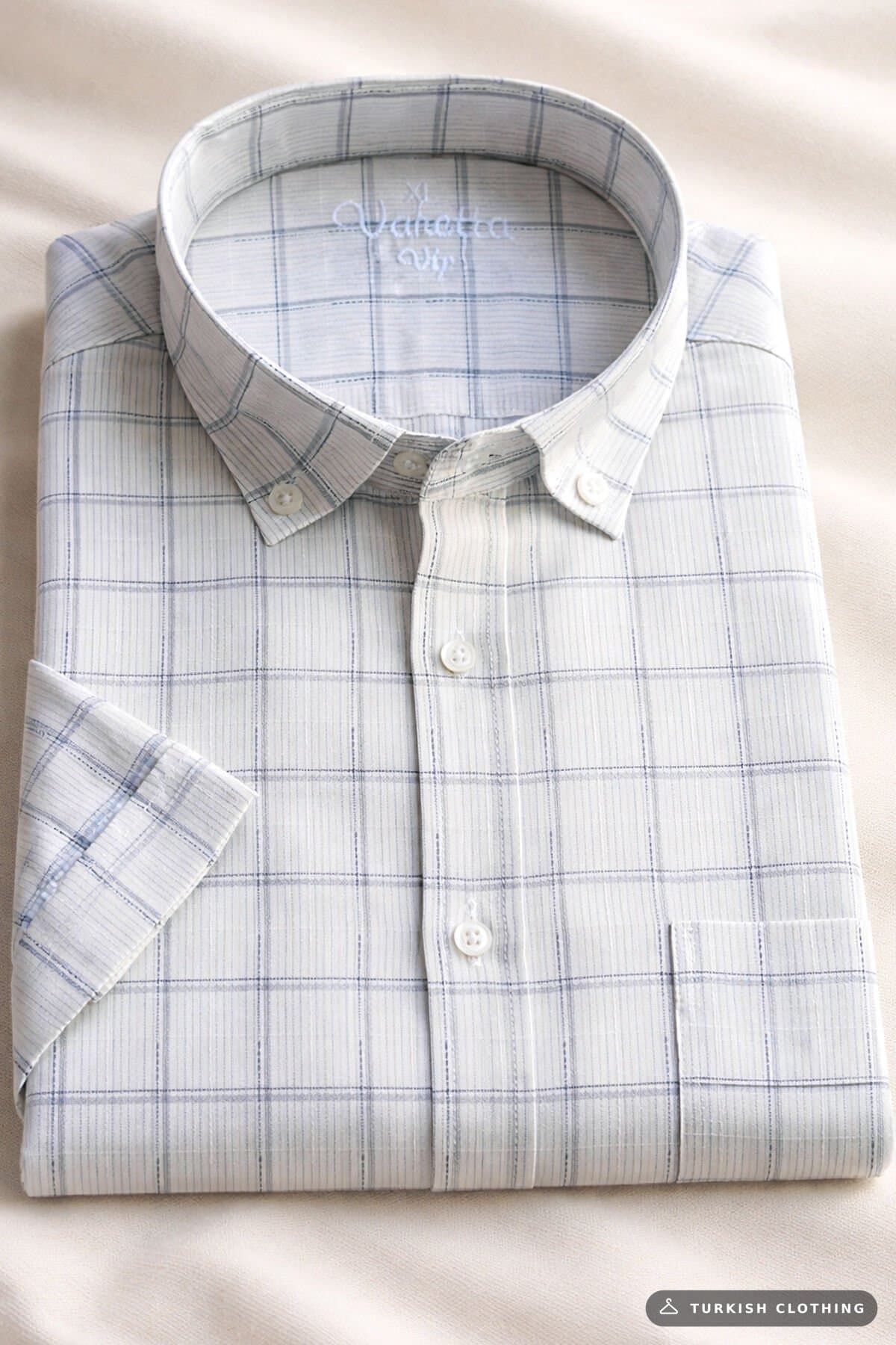 Varetta Men's White Short Sleeve Pocketed Wide Cut Cotton Summer Checked Shirt – wholesale Shirts by Varetta, Turkish