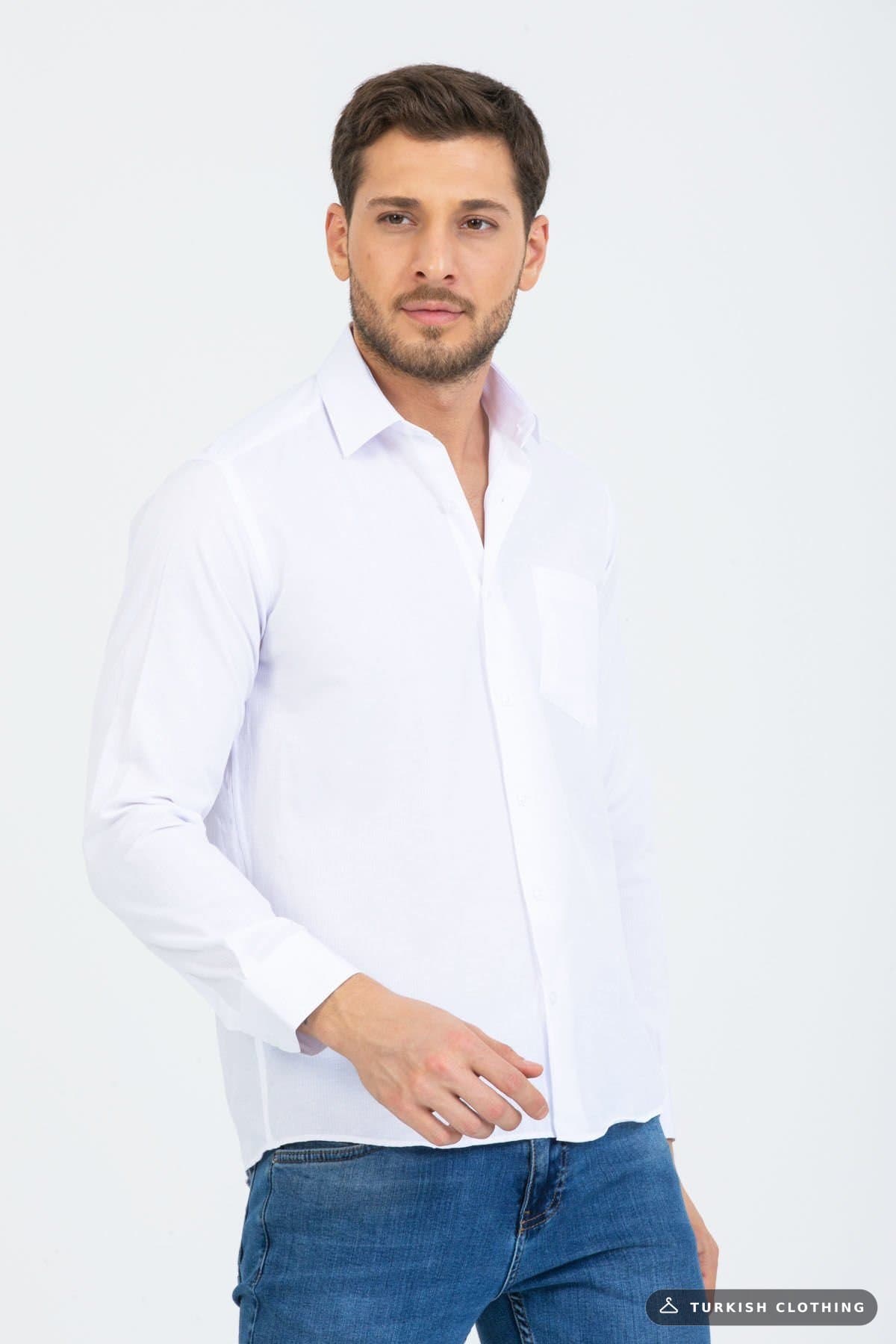 Varetta Men's White Striped Sleeve Classic Cut Collar Buttoned Shirt — Checked Button-Down – wholesale Shirts by Varetta,