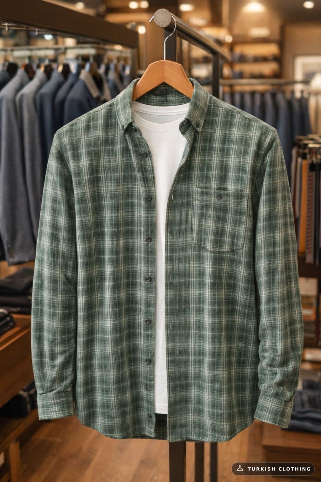Varetta Men's Winter Shirt Green Checked Classic Cut Collar Buttoned – wholesale Shirts by Varetta, Turkish clothing