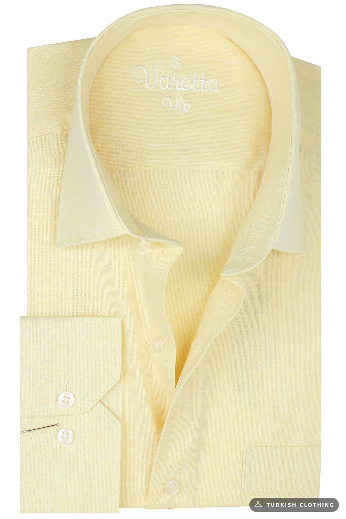 Varetta Men's Yellow Long Sleeve Linen Effect Pocket Cotton Shirt (2) – wholesale Shirts by Varetta, Turkish clothing