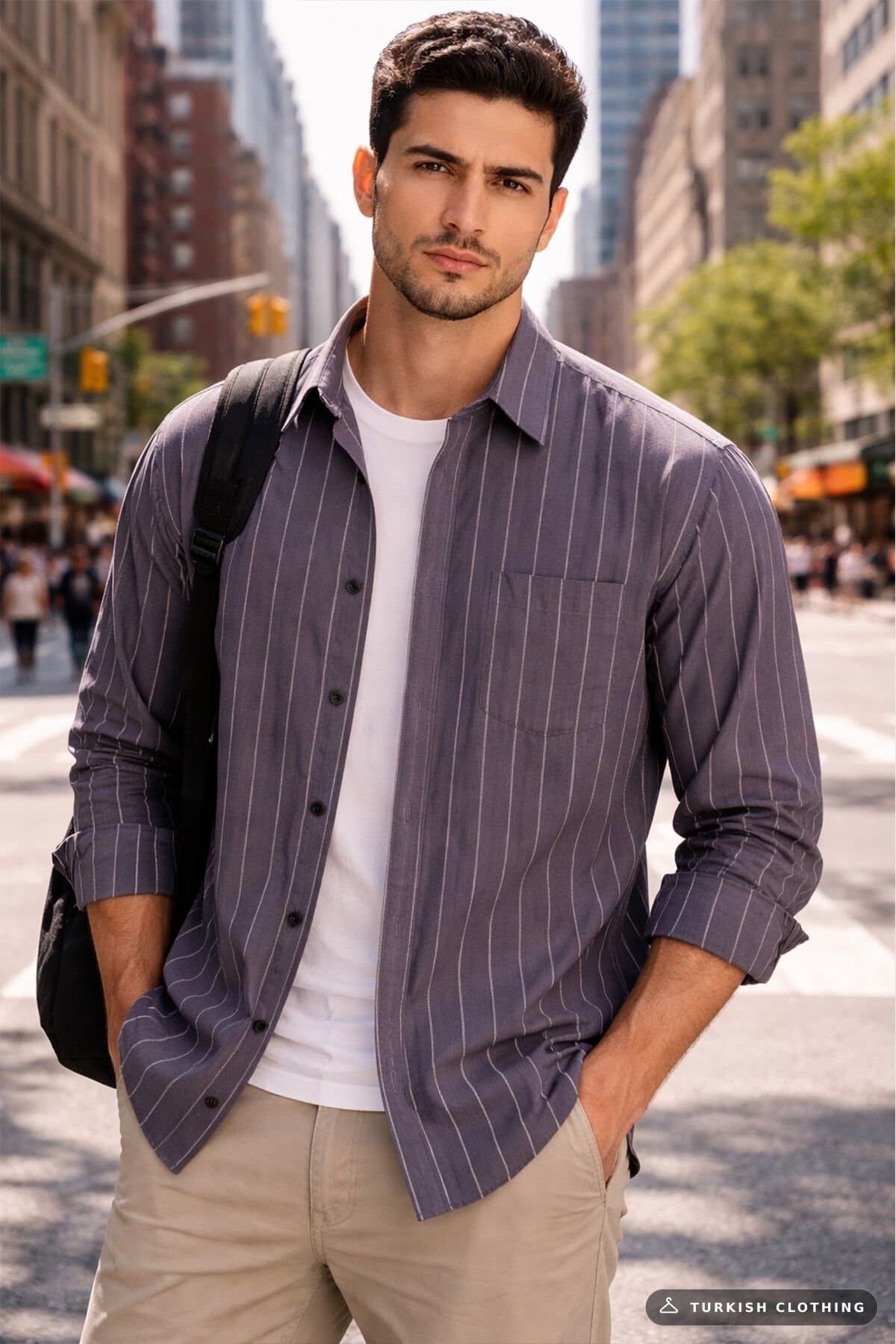 Varetta Plum Striped Classic Men's Shirt, Cotton, Pocket, Long Sleeve – wholesale Shirts by Varetta, Turkish clothing