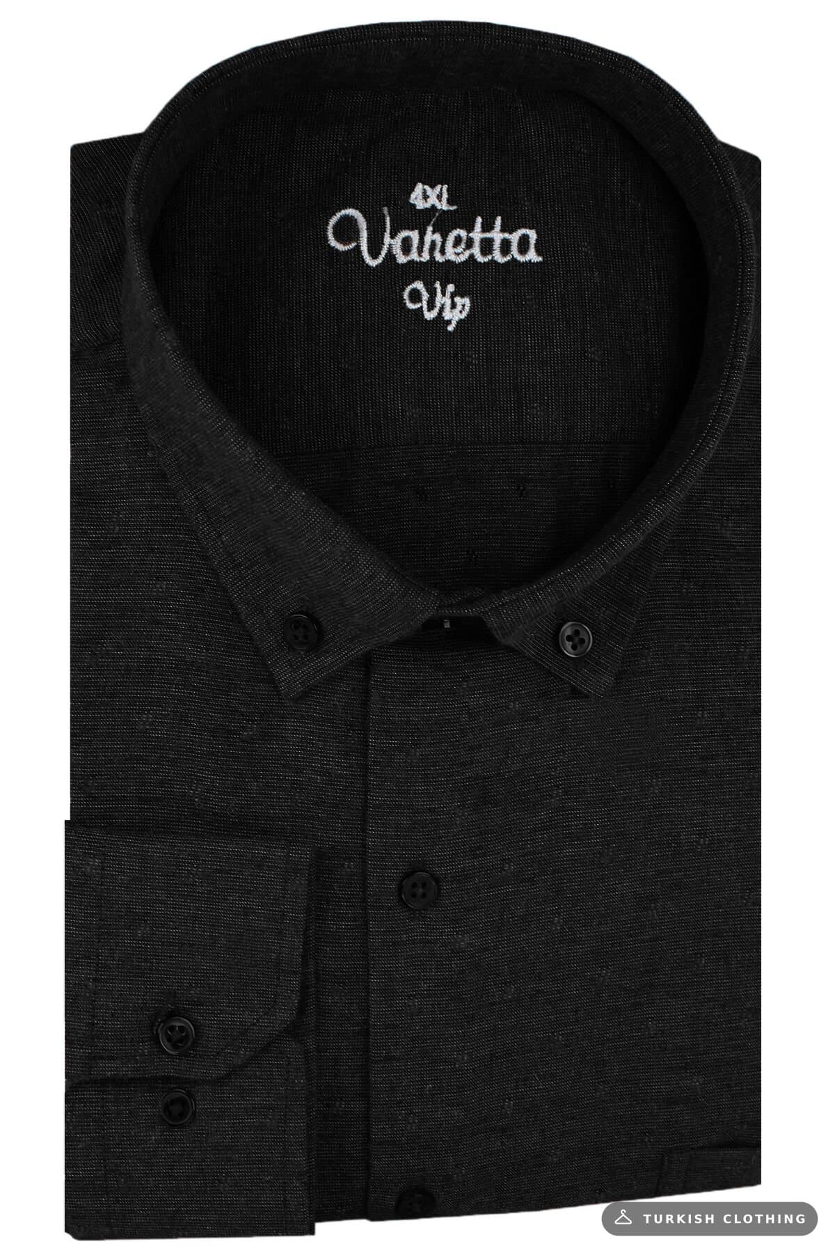 Varetta Plus Size Men's Black Winter Woolen Shirt - Wide Cut Flannel Model with Pockets – wholesale Shirts by Varetta,
