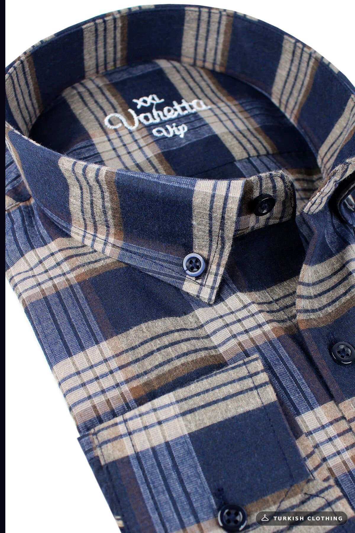 Varetta Plus Size Men's Navy Blue Winter Woolen Shirt - Wide Cut Flannel Model with – wholesale Shirts by Varetta, Turkish