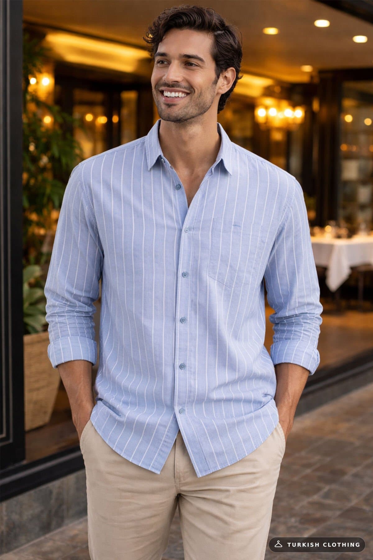 Varetta Soft Blue Striped Classic Men's Shirt Cotton, Pocket, Long Sleeve – wholesale Shirts by Varetta, Turkish clothing